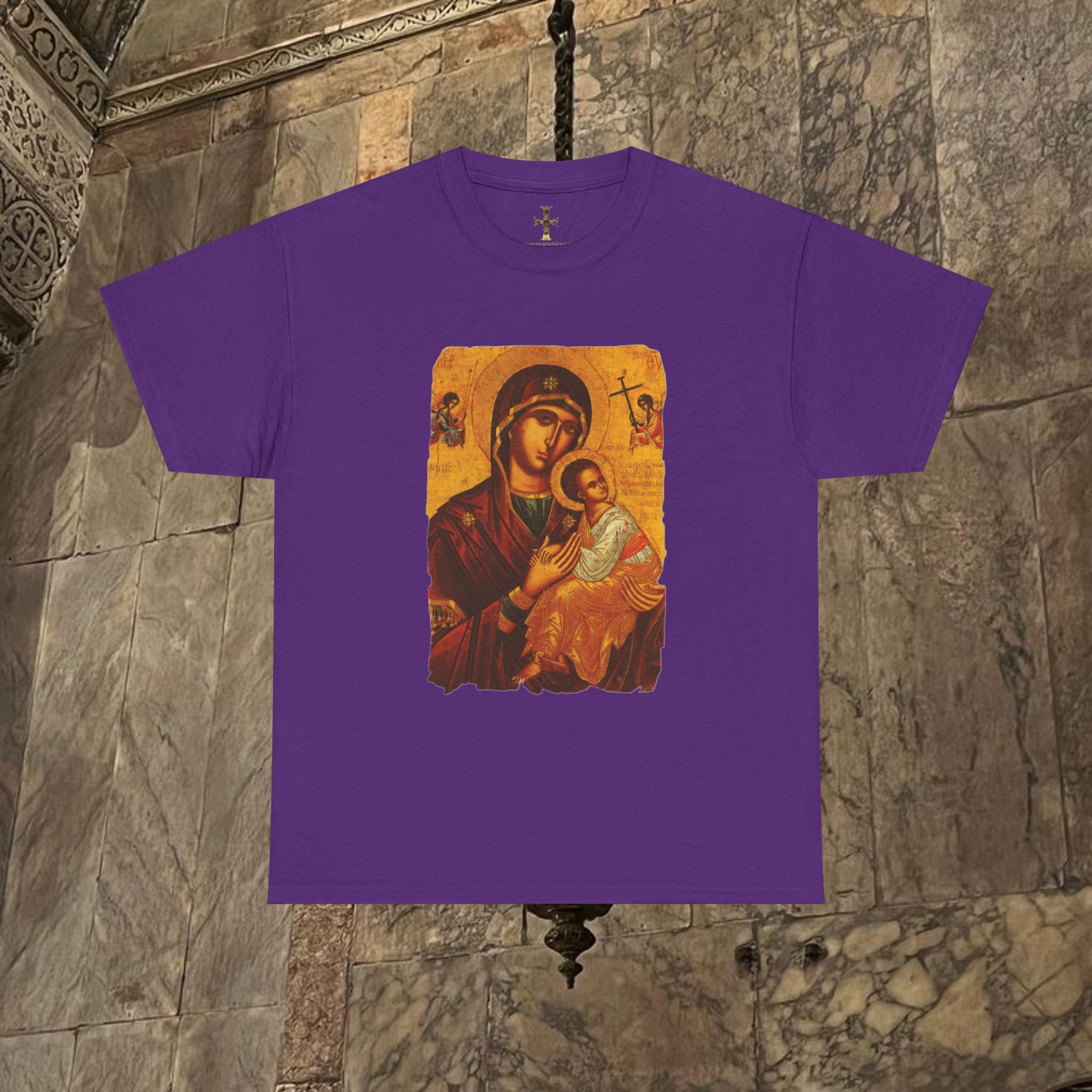 Byzantine Icon Art T-Shirt - Sacred Mother Child