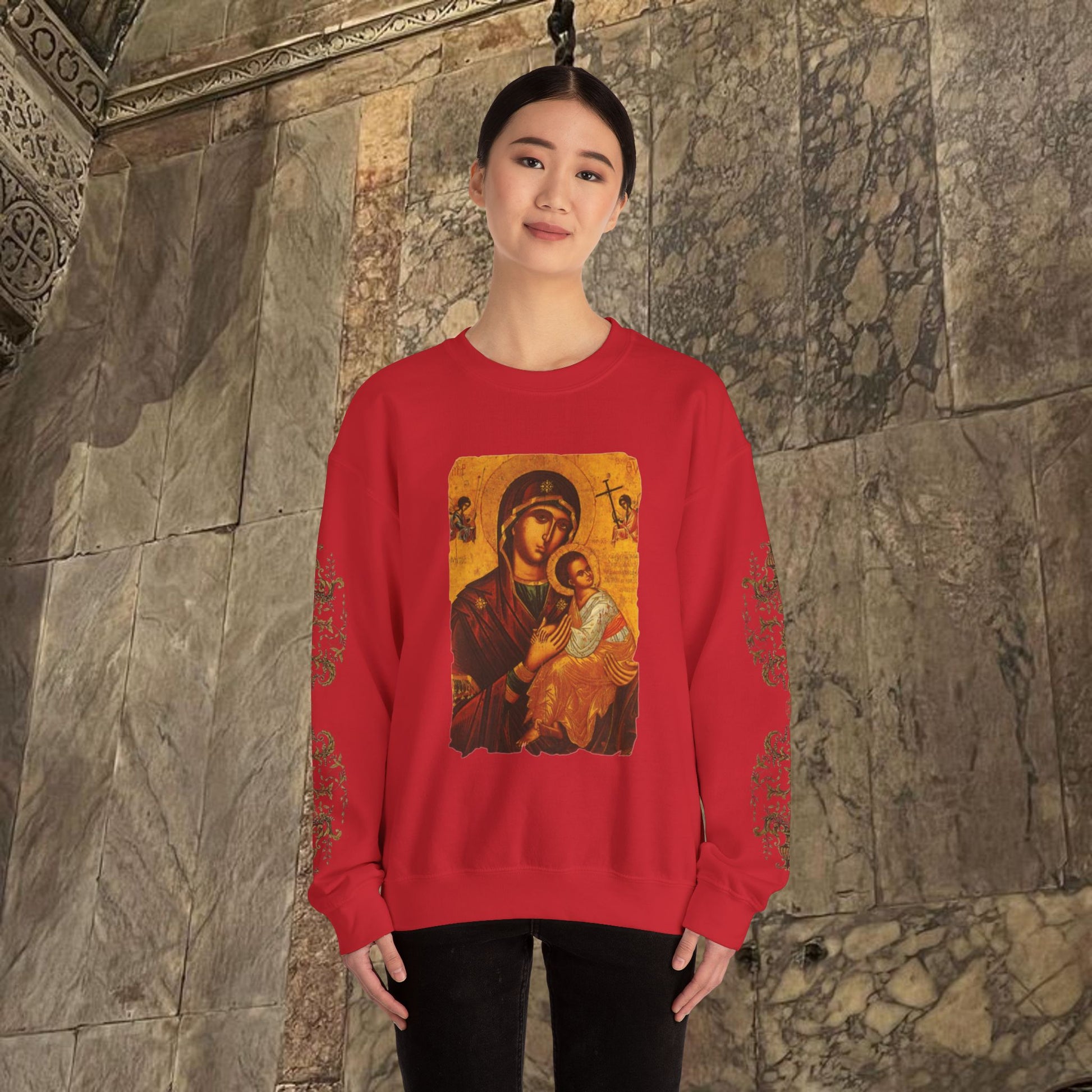 Byzantine Icon Art Sweatshirt -  Mother and Child Design