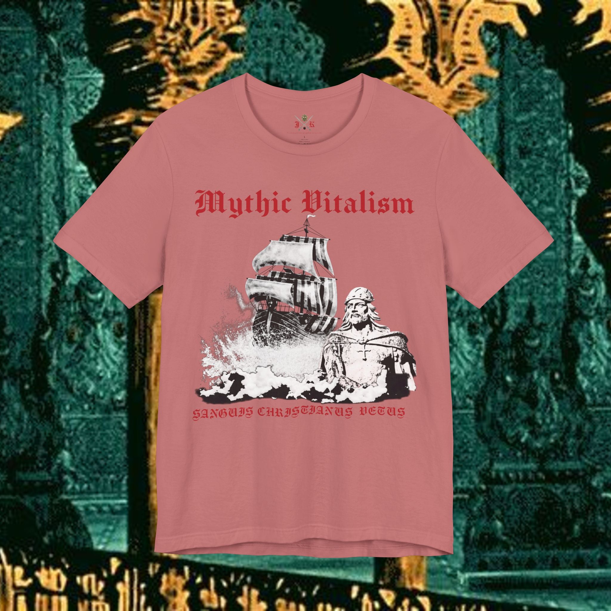 Mythic Vitalism, Sanguis Christianus Vetus Exploration and Adventure Inspired Graphic T Shirt Front Version