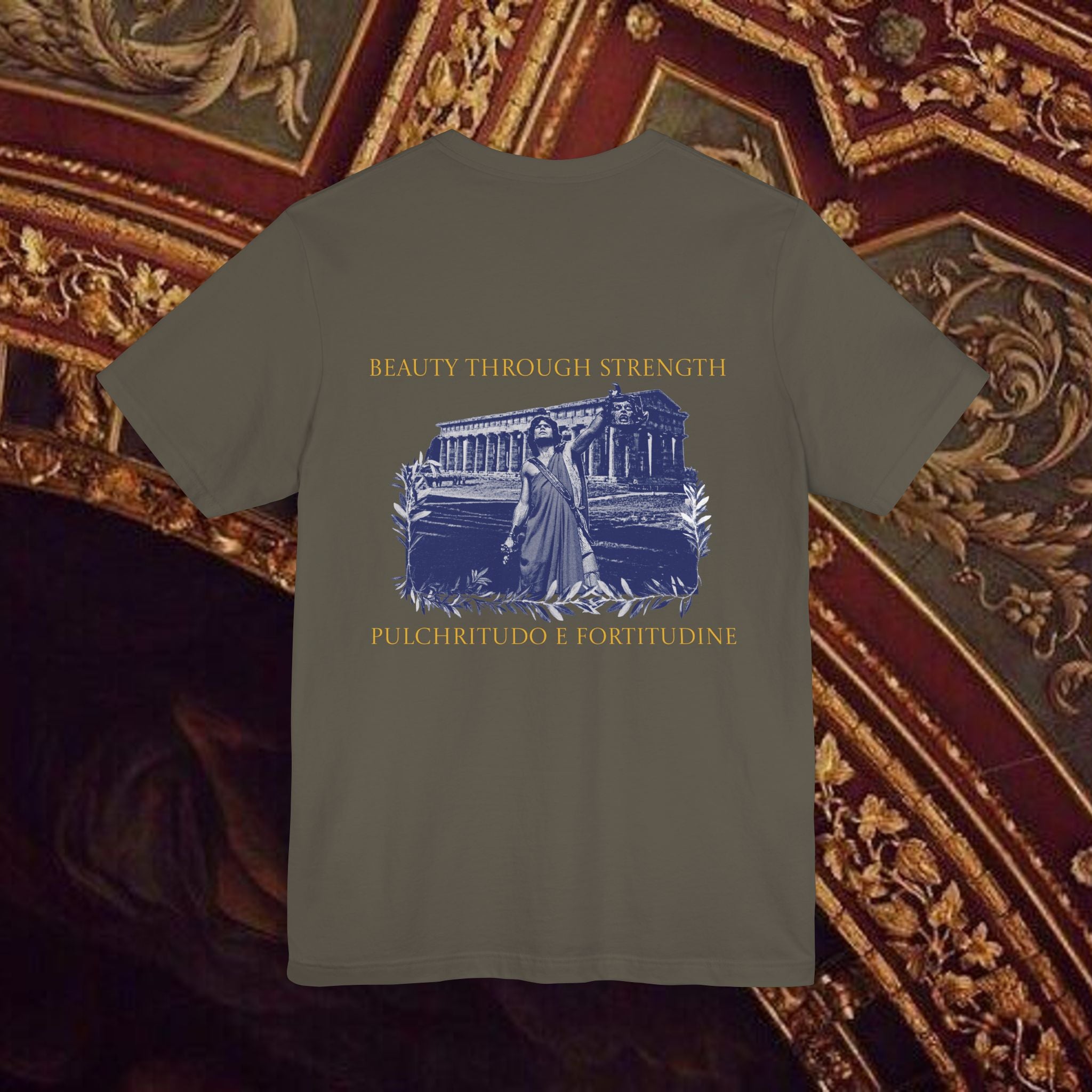 Title: The Hero's Victory Classically-Themed Cotton Graphic T Shirt Back Version