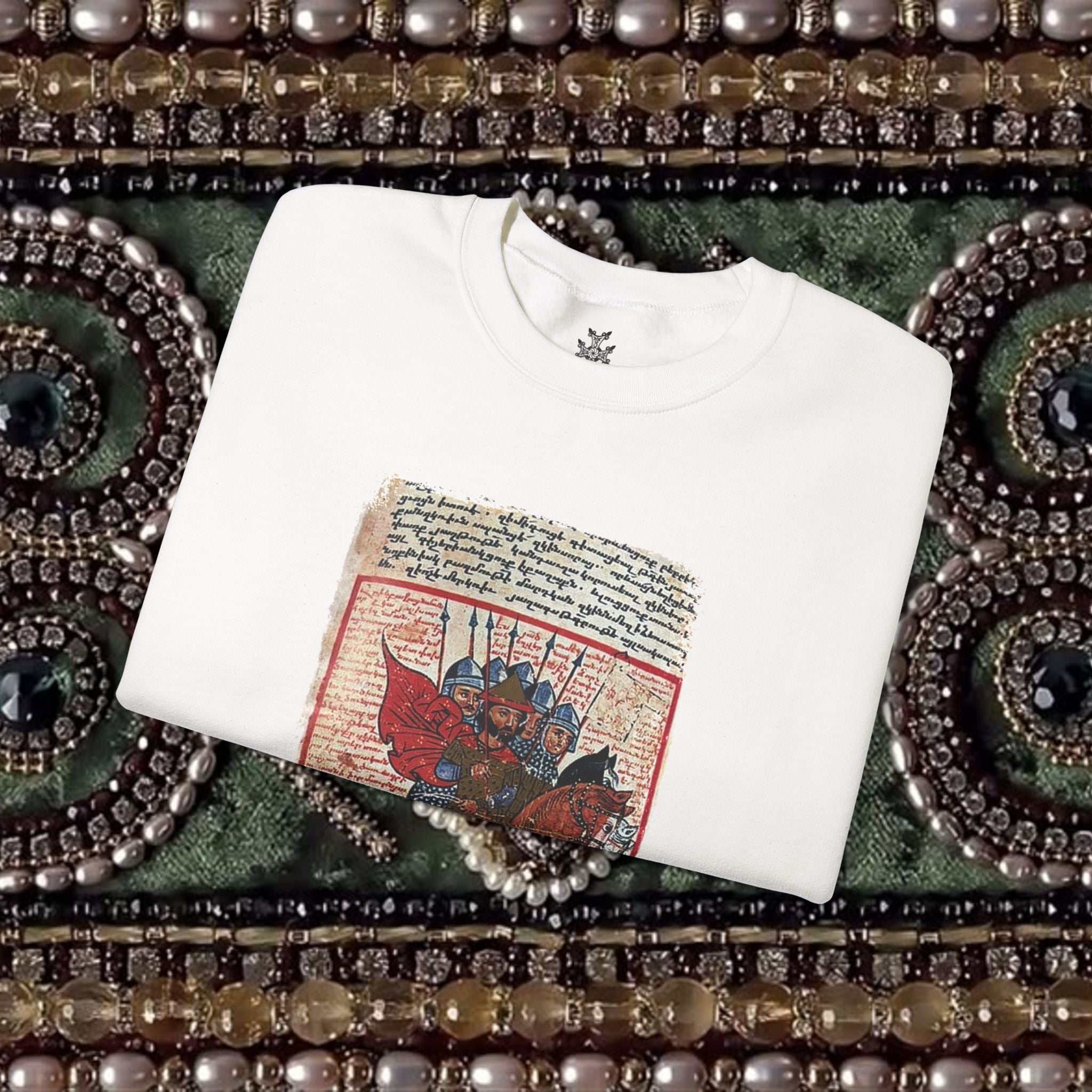 Medieval Armenian Warriors Art Sweatshirt - Ancient Manuscript Design