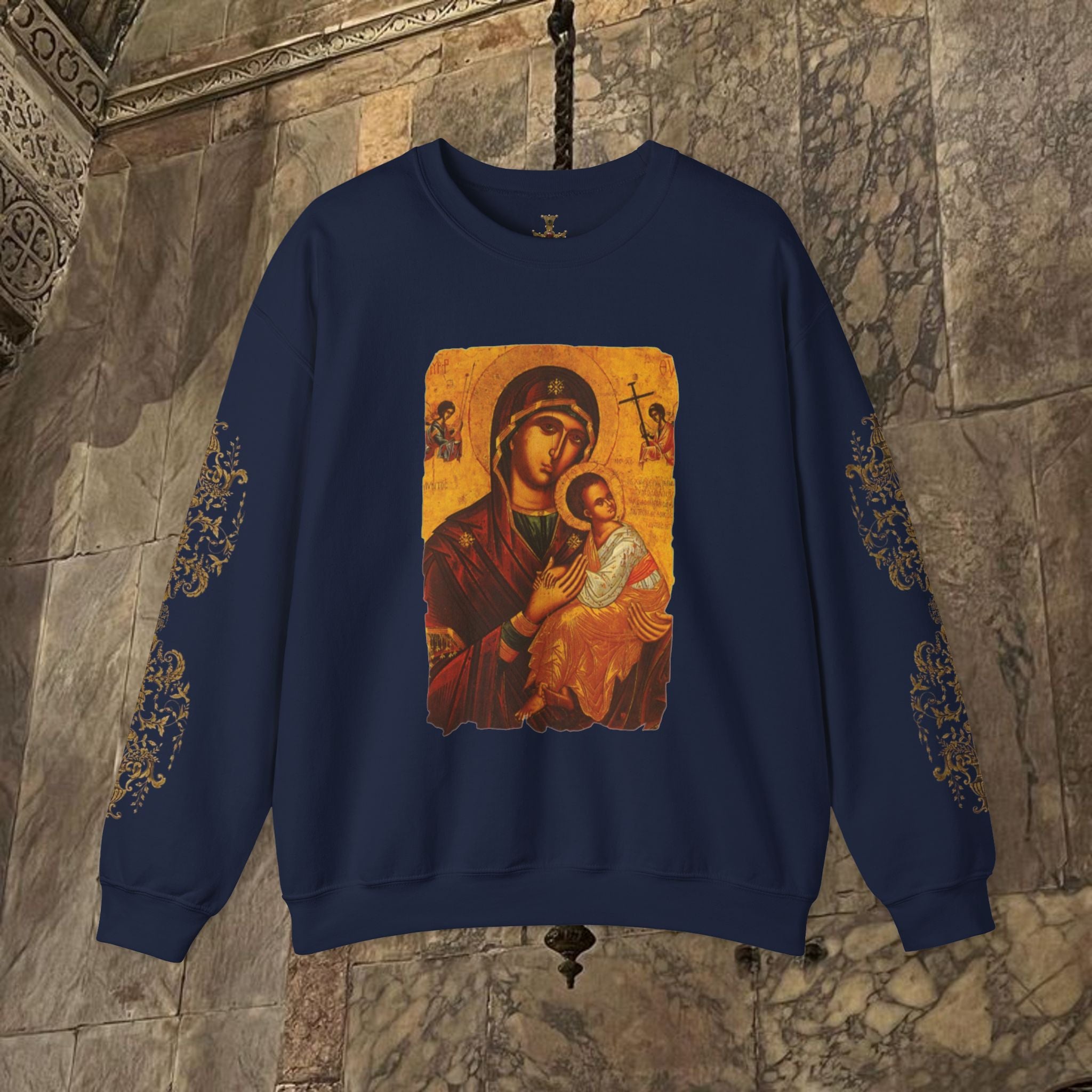 Byzantine Icon Art Sweatshirt -  Mother and Child Design