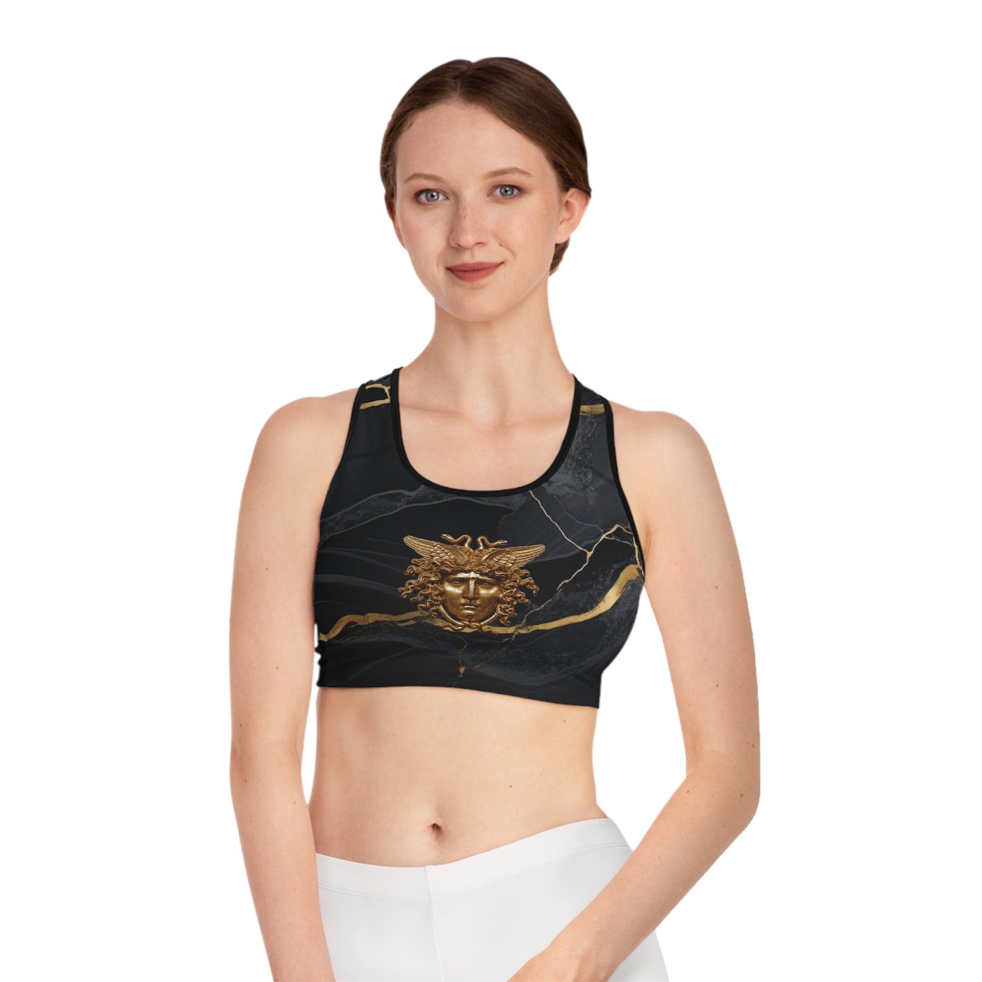 Black & Gold Marble Medusa Sports Bra