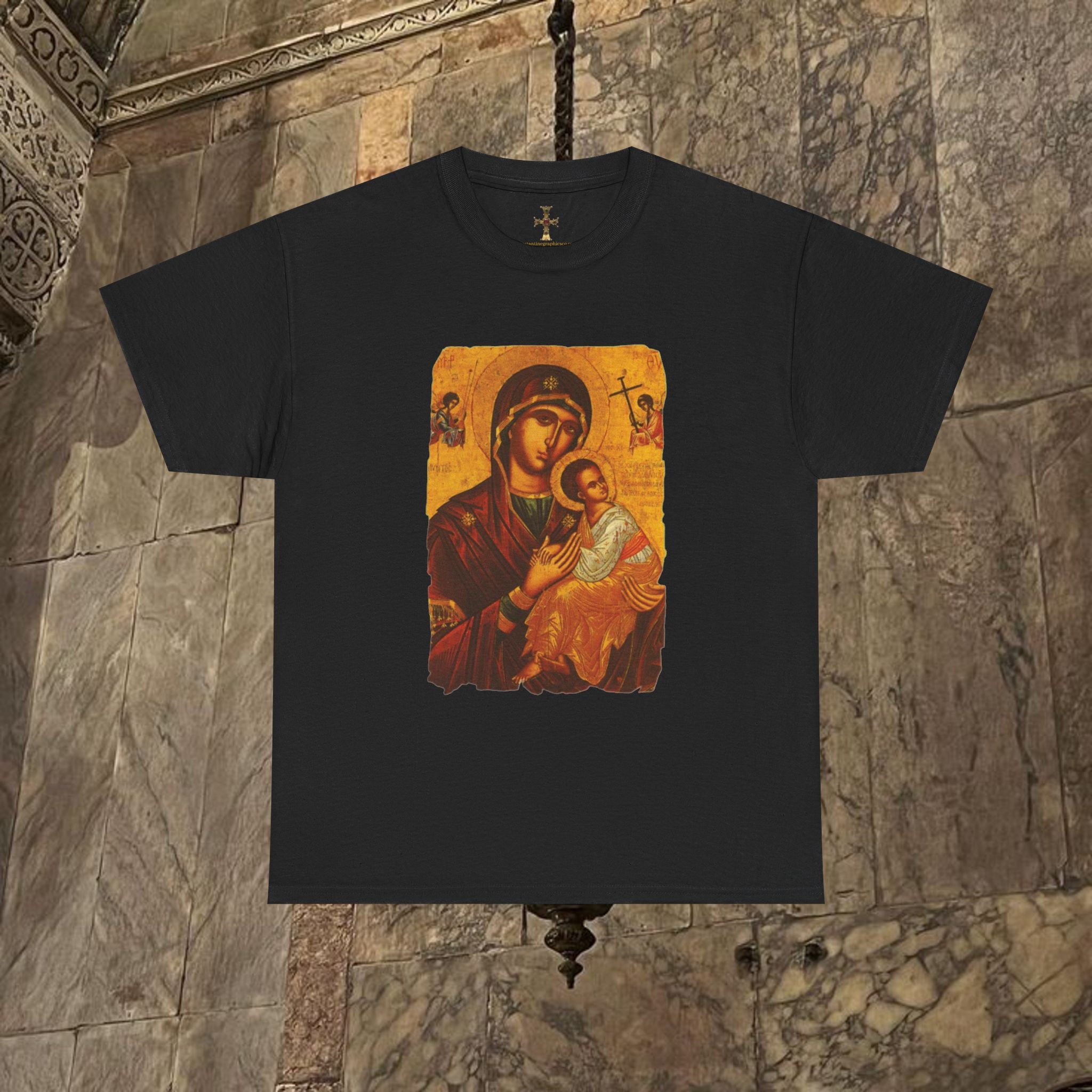 Byzantine Icon Art T-Shirt - Sacred Mother Child