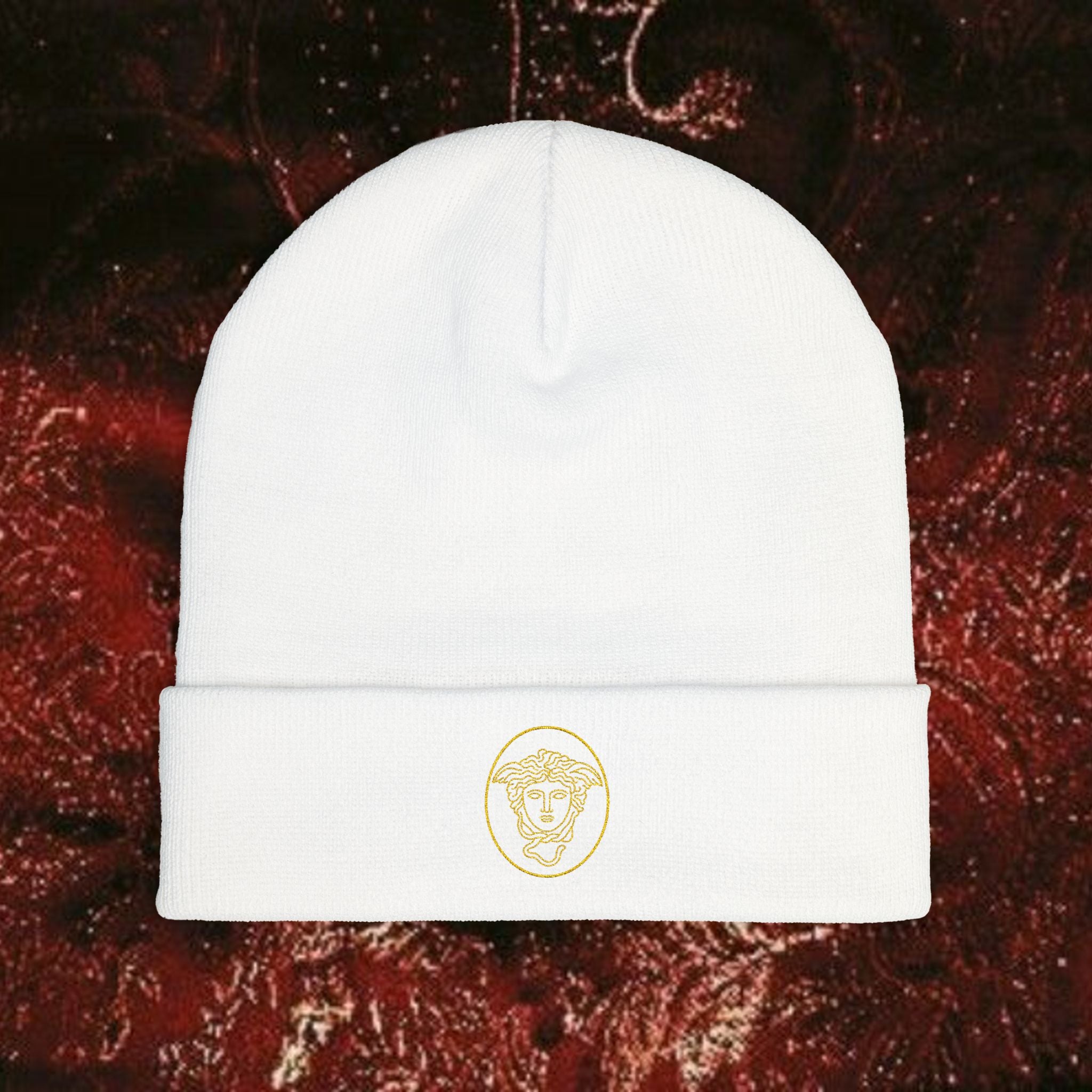 Medusa Wrath Embroidered Knit Beanie - Greek Mythology Winter Hat