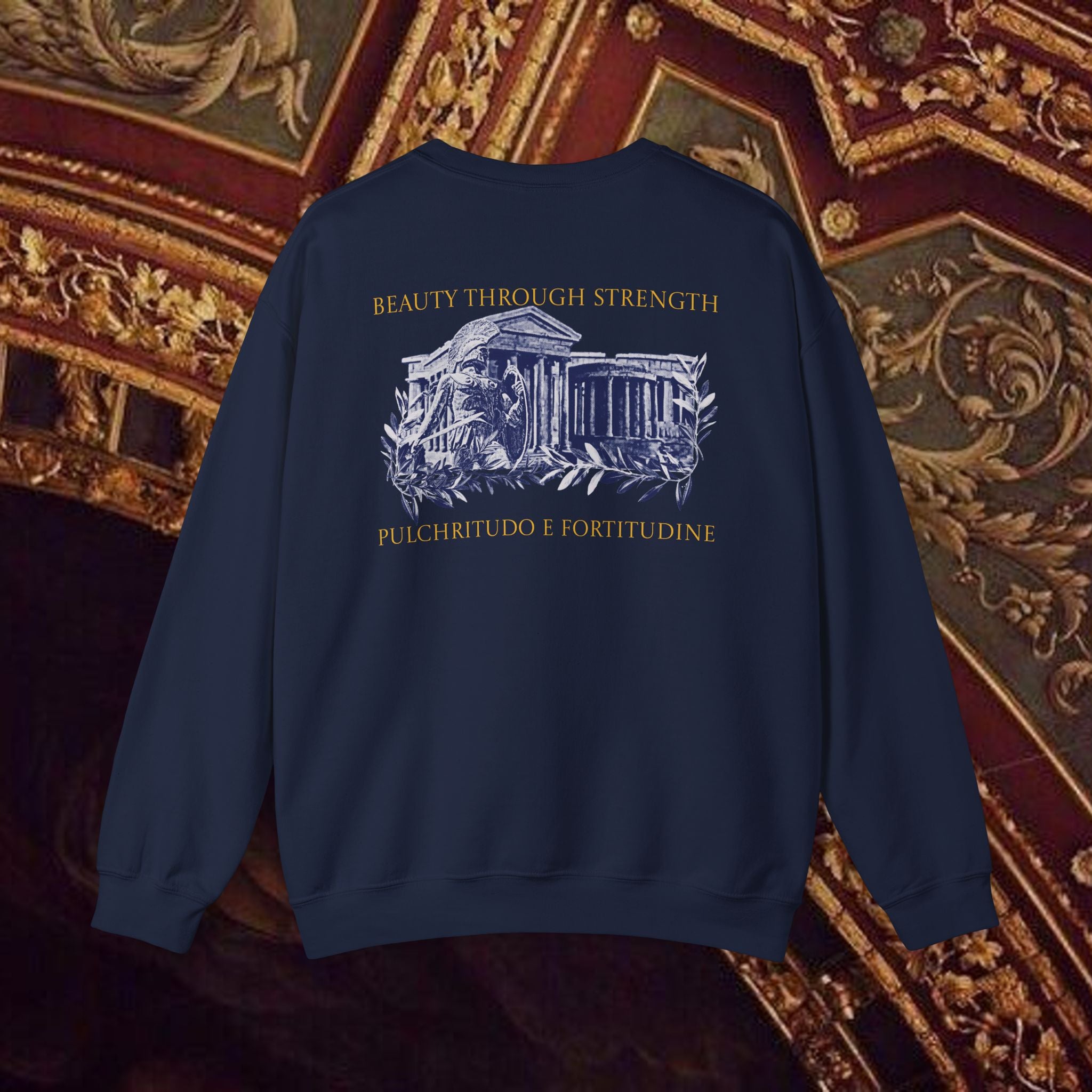 Guardian of the Temple Classically- Inspired Cotton Graphic Sweatshirt Back Version