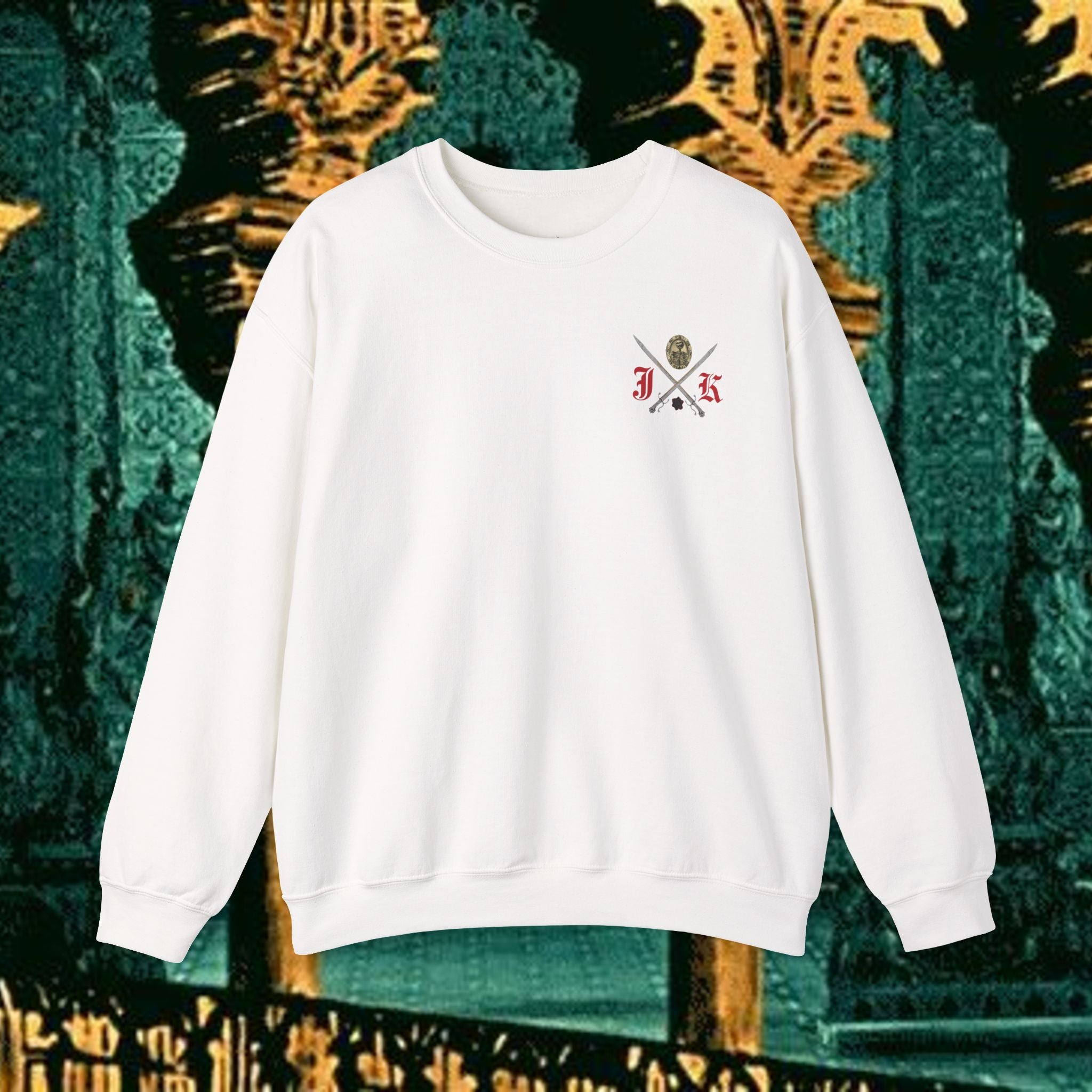 Sons of the Steppe Crewneck Sweatshirt — Mythic Warrior Horseback Graphic Back Version