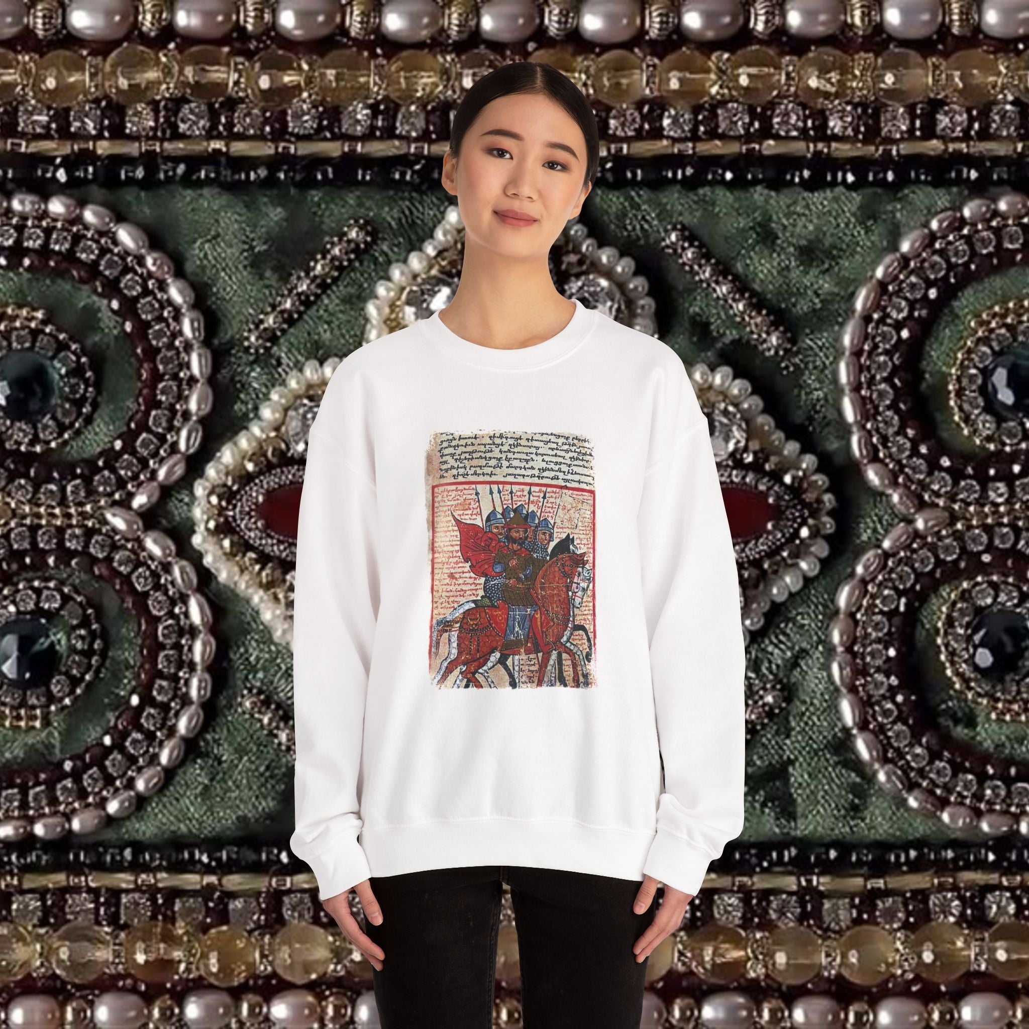 Medieval Armenian Warriors Art Sweatshirt - Ancient Manuscript Design