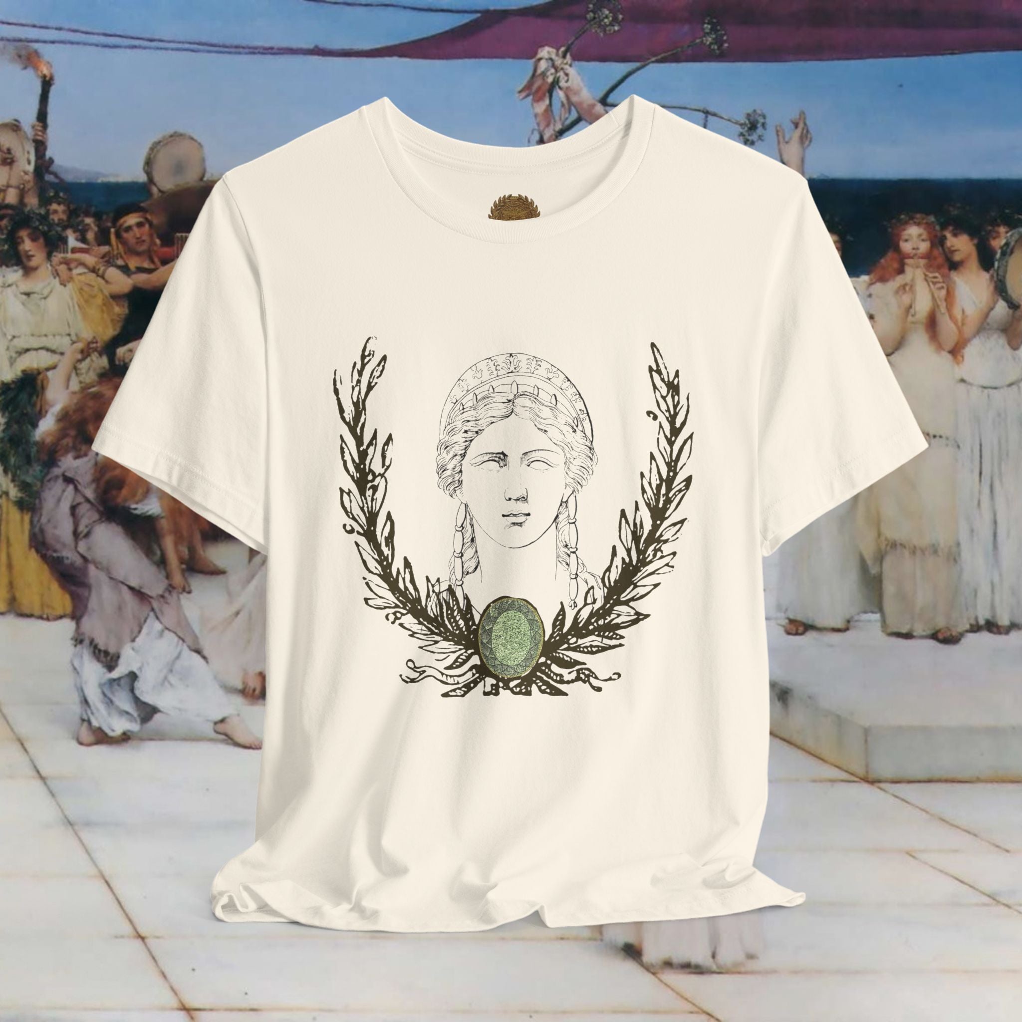 Hera's Wondering Greek Goddess T-Shirt – Ornate Diadem Portrait in Classical Line Engraving Style | Mythology Gift