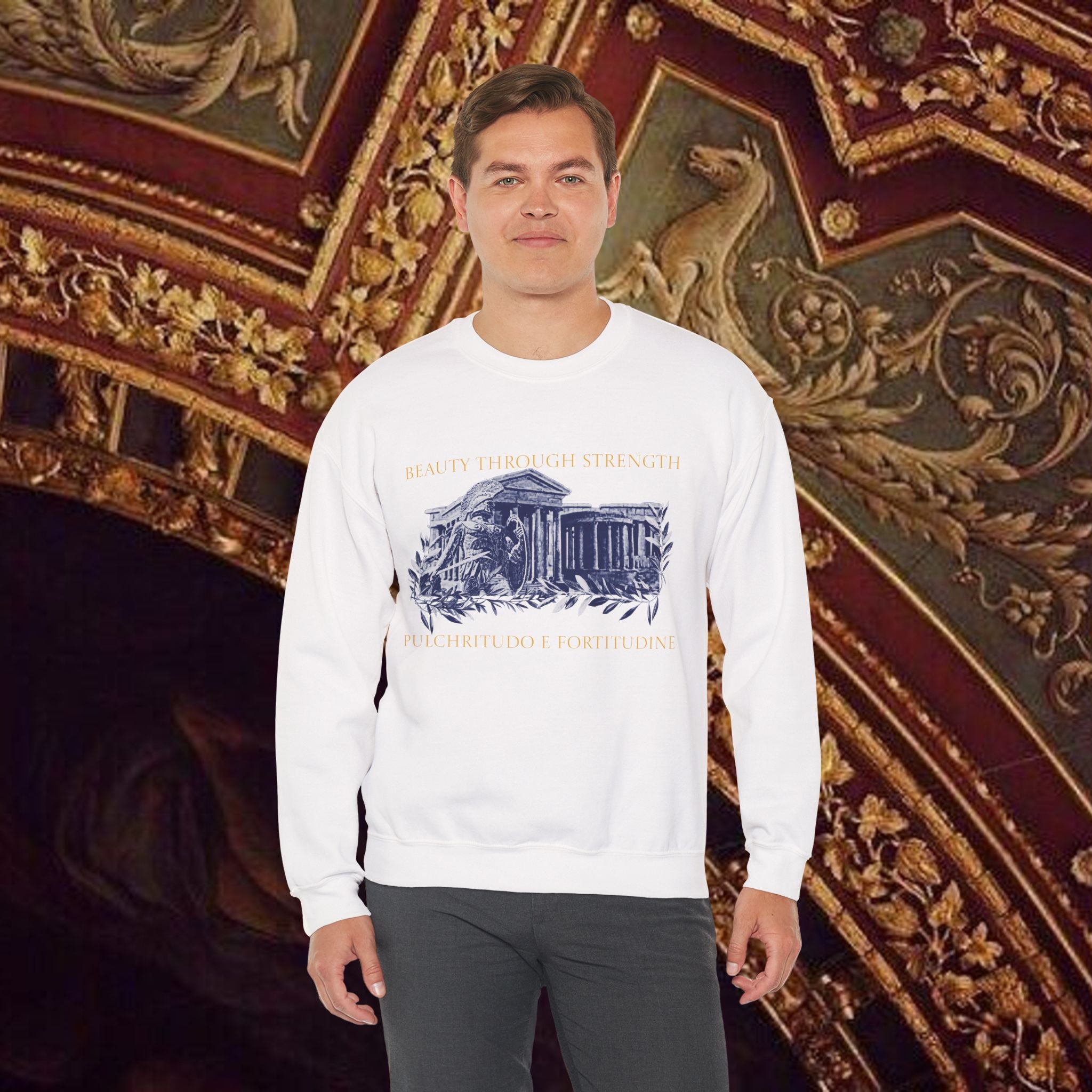 Guardian of the Temple Classically- Inspired Cotton Graphic Sweatshirt