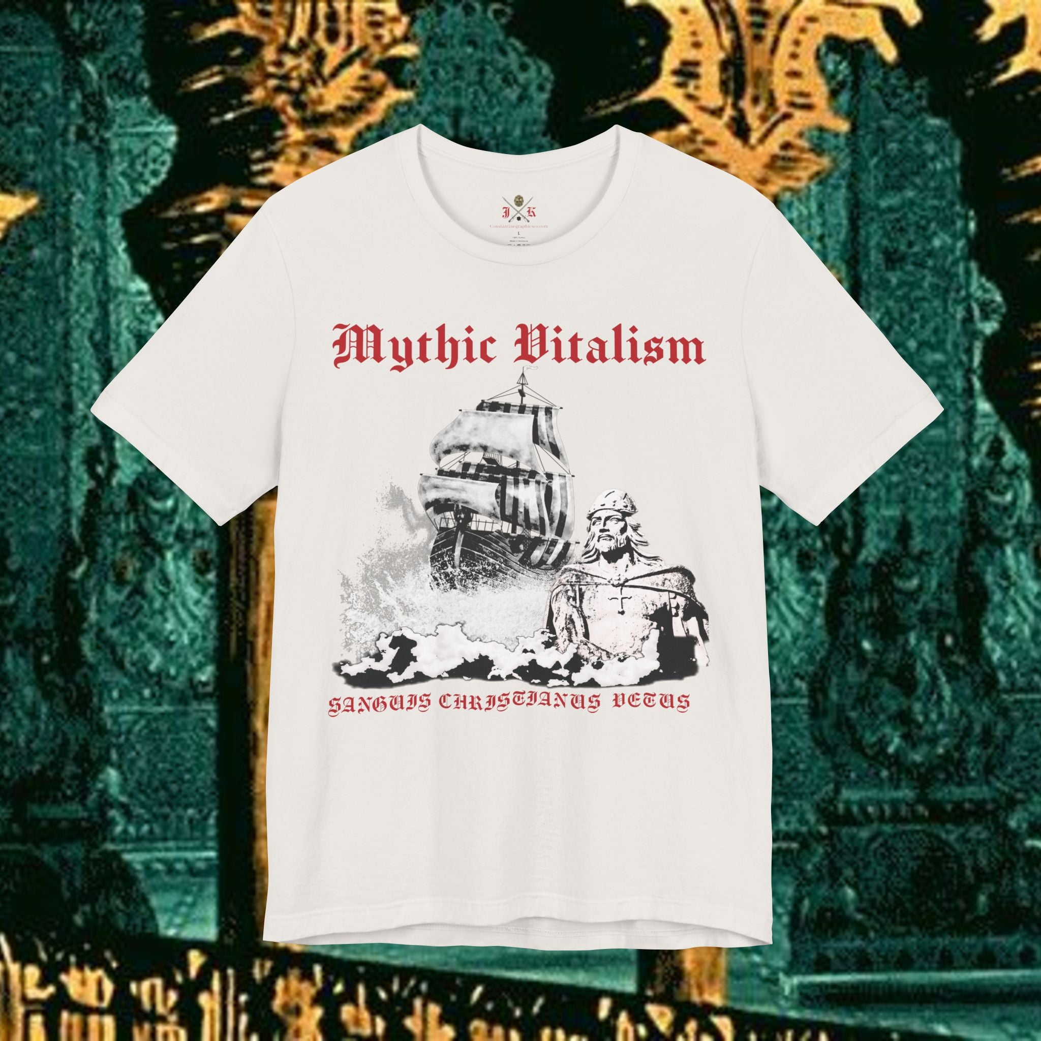 Mythic Vitalism, Sanguis Christianus Vetus Exploration and Adventure Inspired Graphic T Shirt Front Version