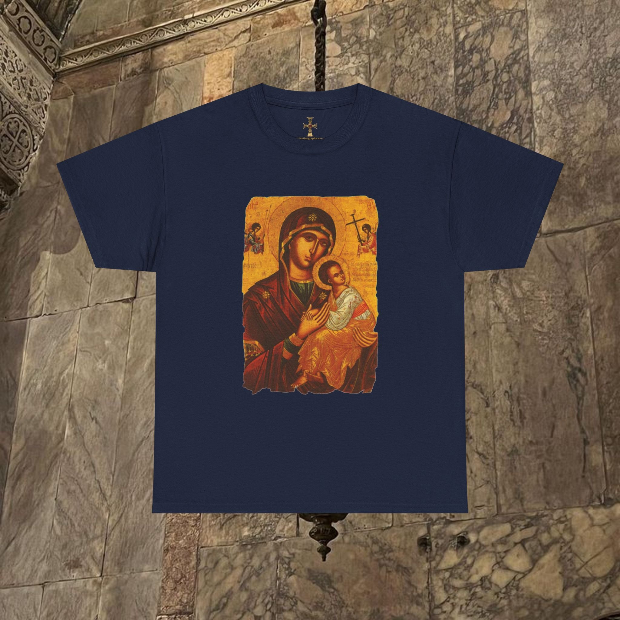 Byzantine Icon Art T-Shirt - Sacred Mother Child