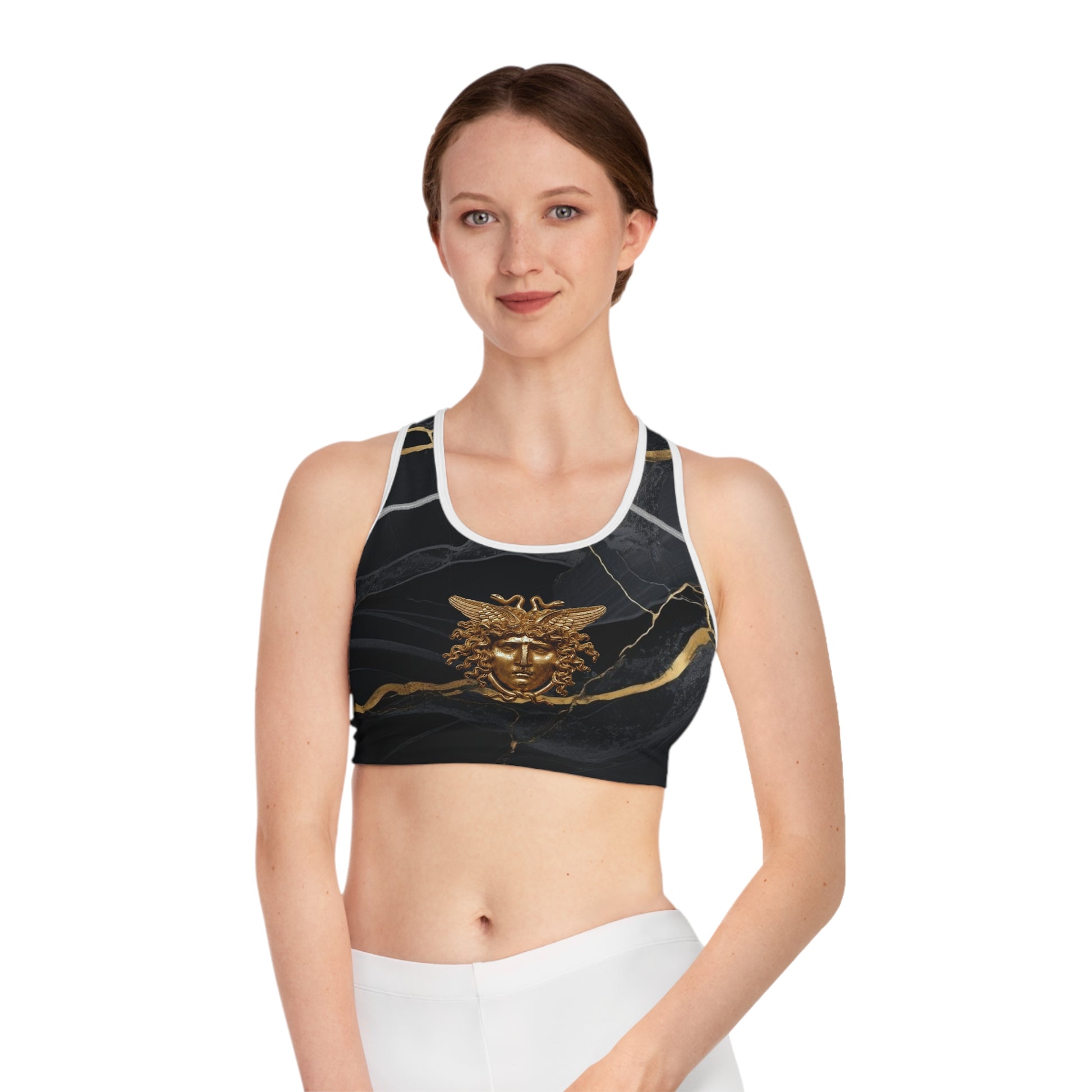Black & Gold Marble Medusa Sports Bra