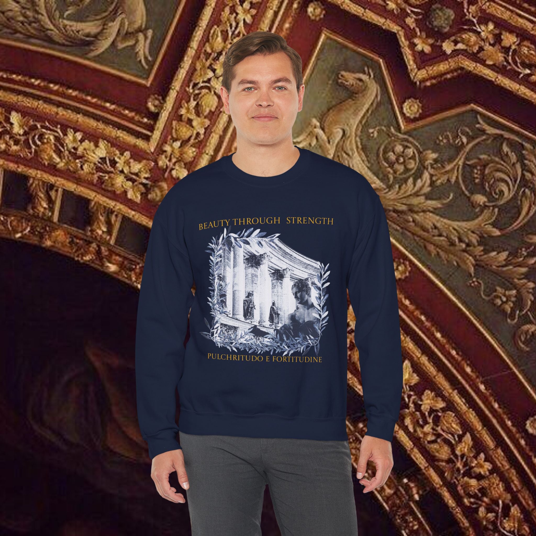 Beauty Through Strength Classically-Inspired Cotton Graphic Sweatshirt