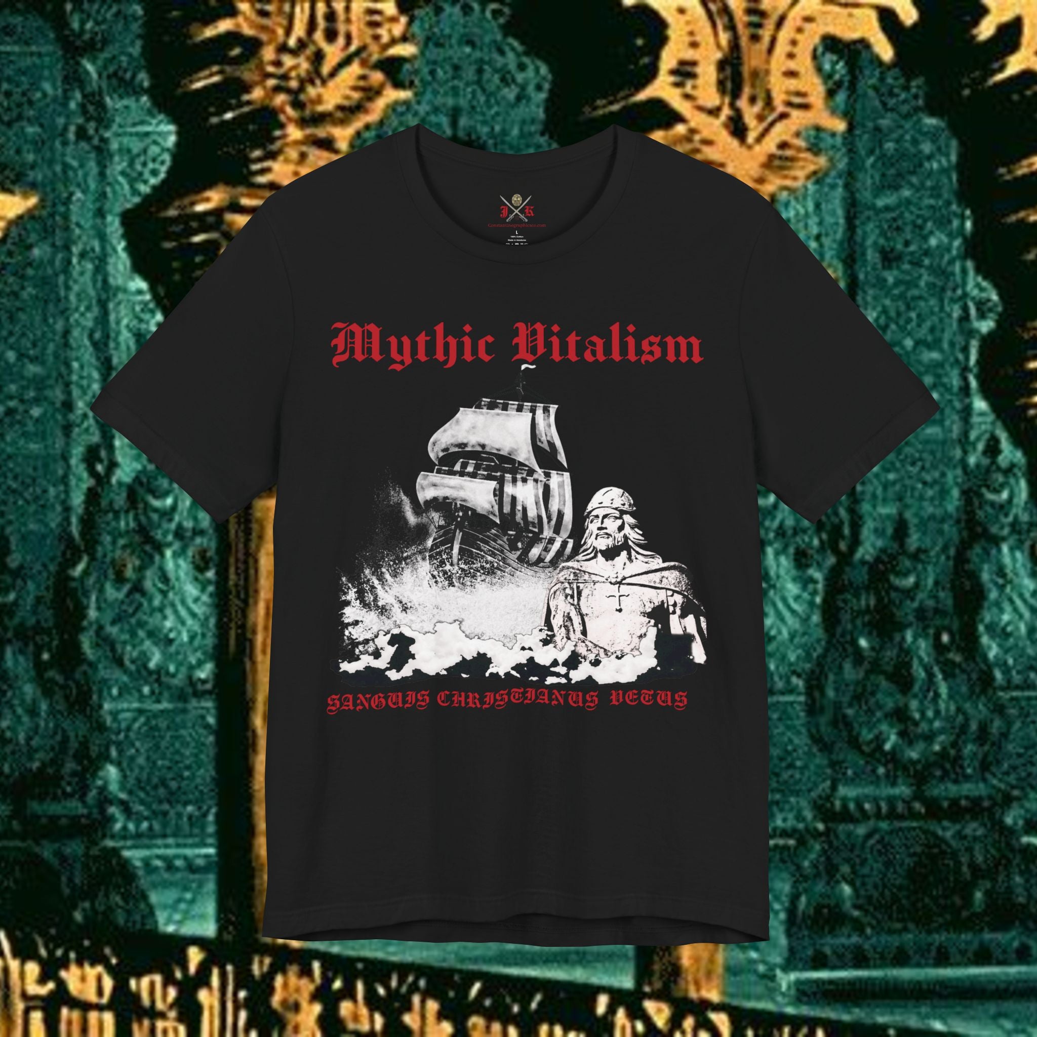 Mythic Vitalism, Sanguis Christianus Vetus Exploration and Adventure Inspired Graphic T Shirt Front Version