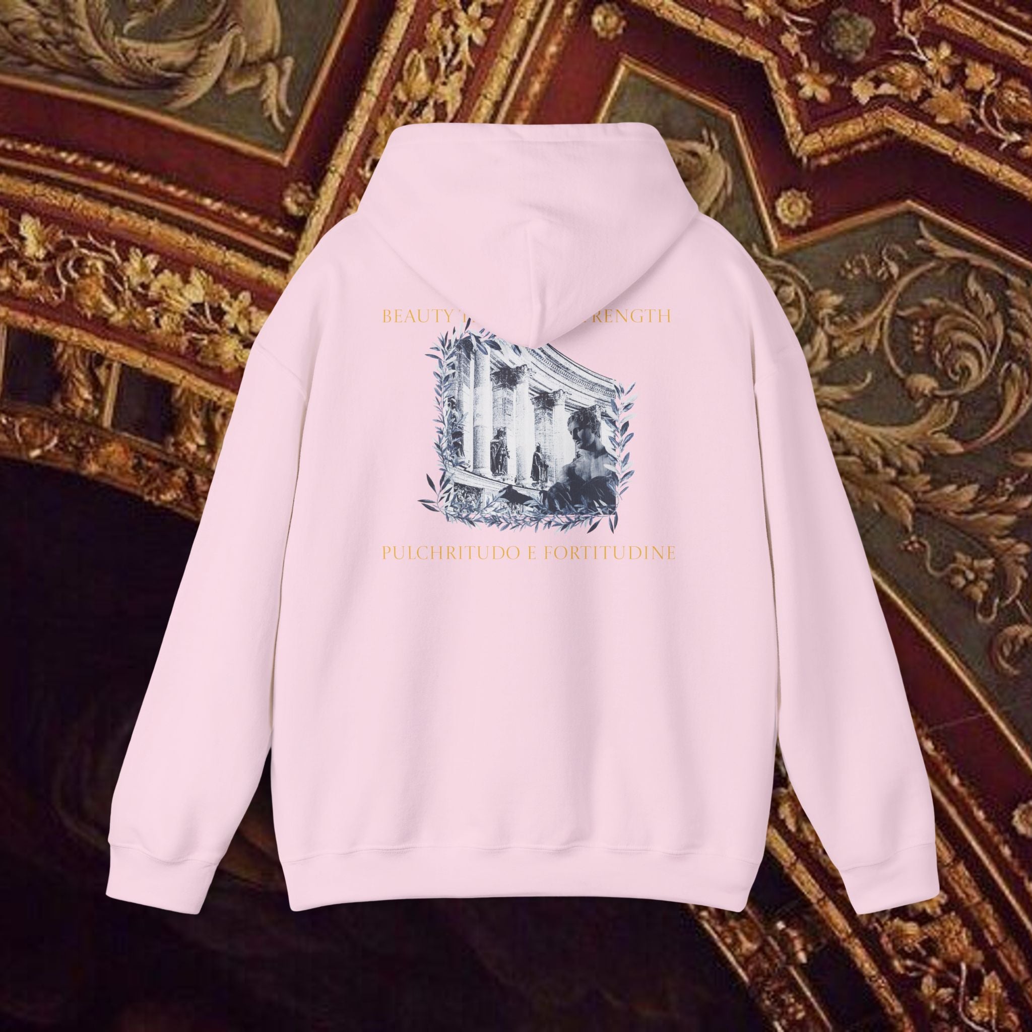 Beauty Through Strength Classically-Inspired Cotton Graphic Hoodie Back Version