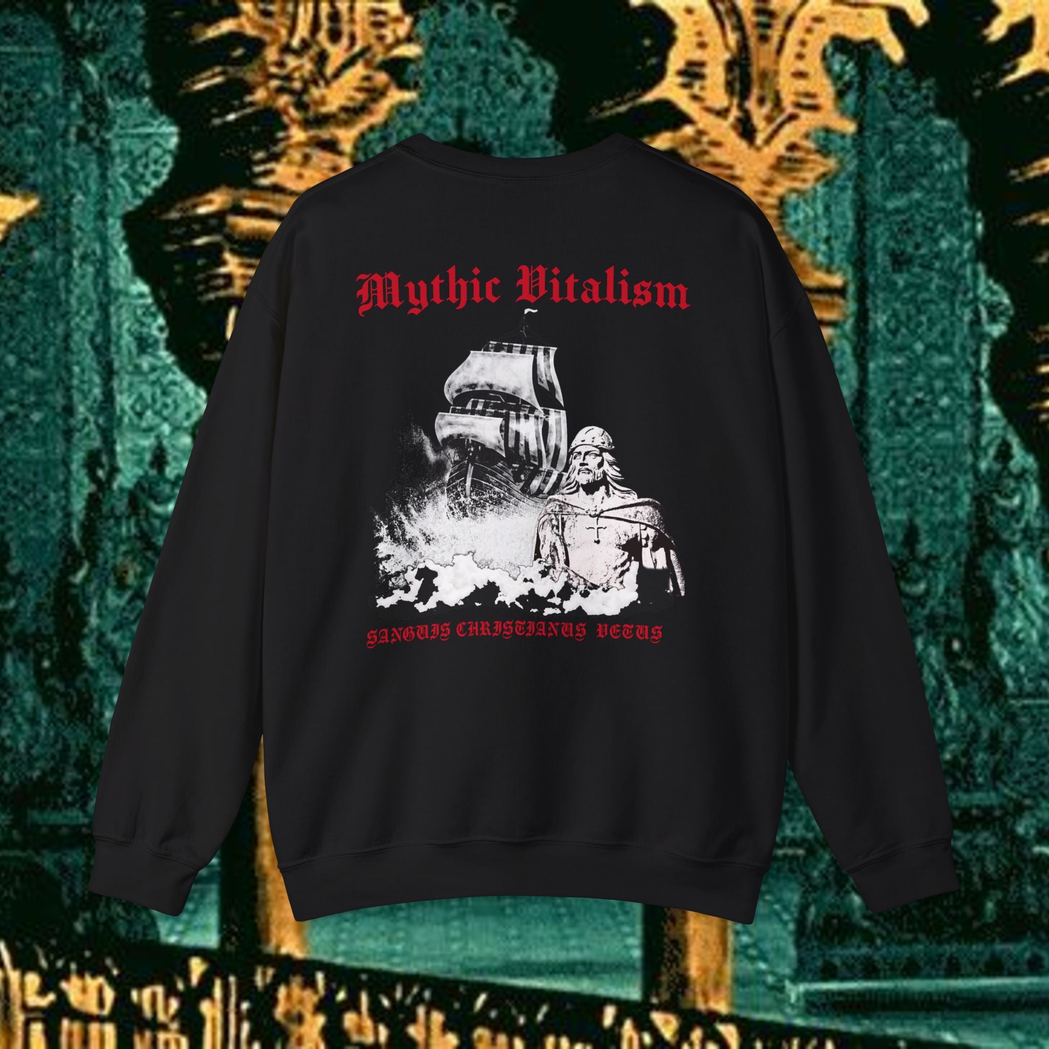 Mythic Vitalism, Sanguis Christianus Vetus Exploration and Adventure Inspired Crewneck Sweatshirt – Back Version