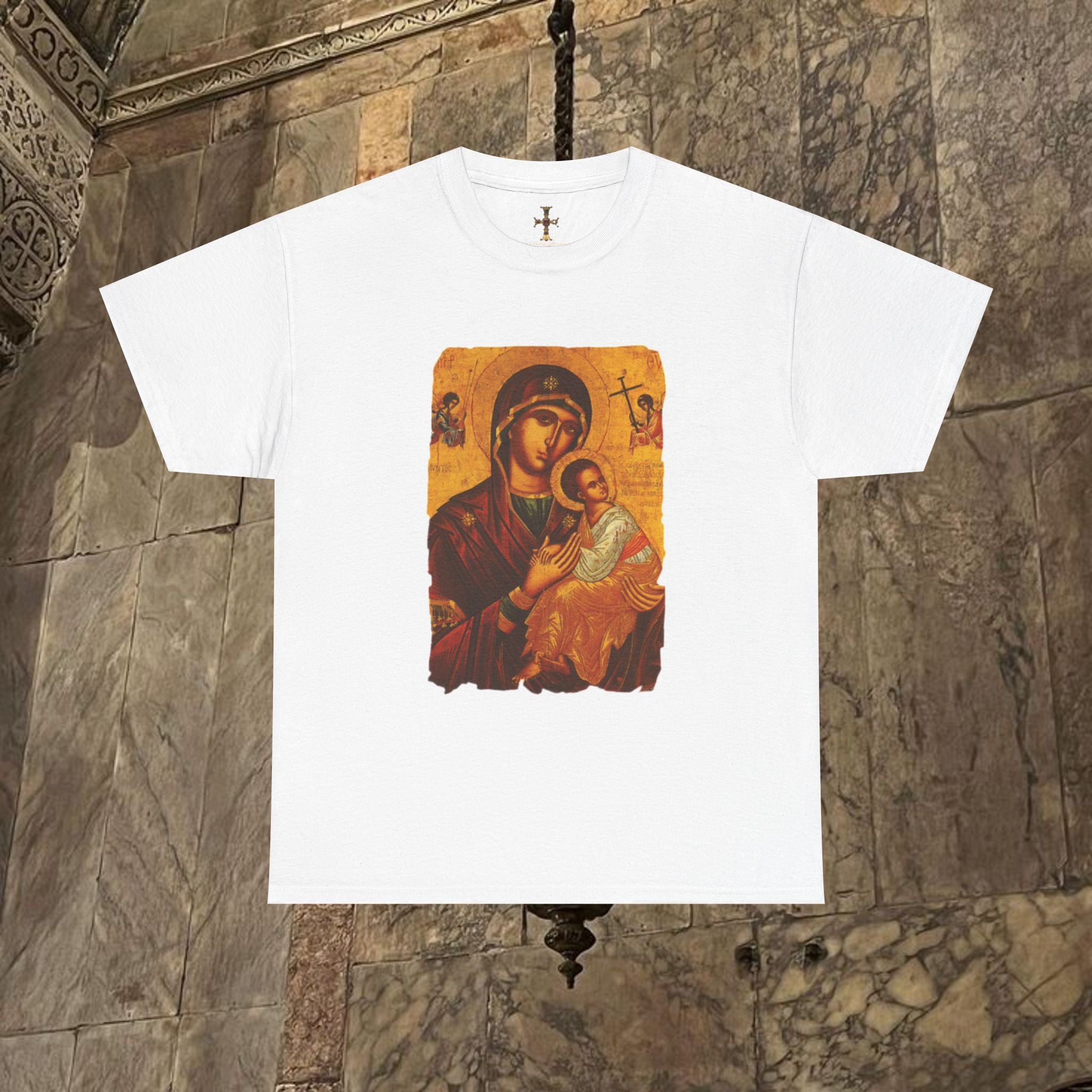 Byzantine Icon Art T-Shirt - Sacred Mother Child