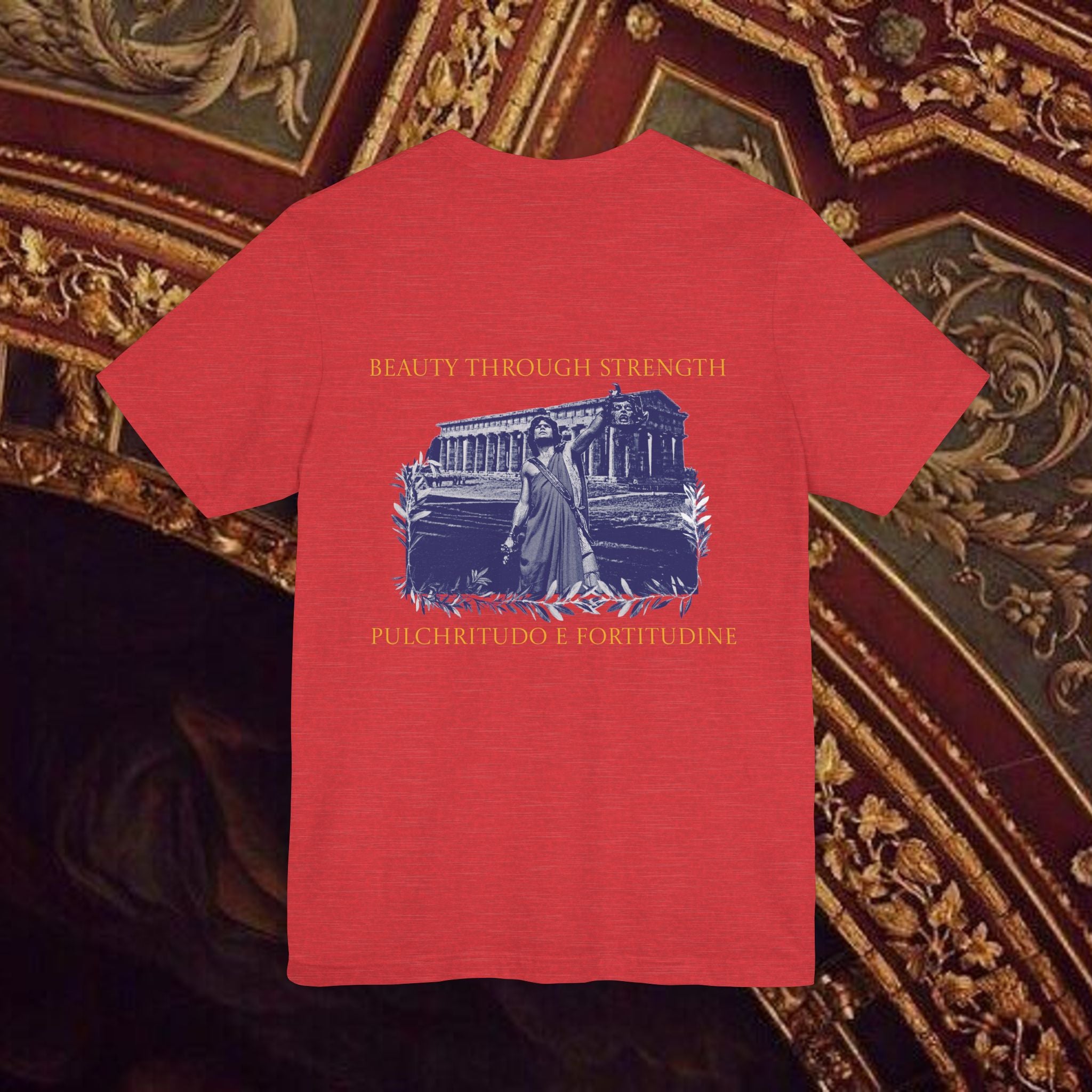 Title: The Hero's Victory Classically-Themed Cotton Graphic T Shirt Back Version