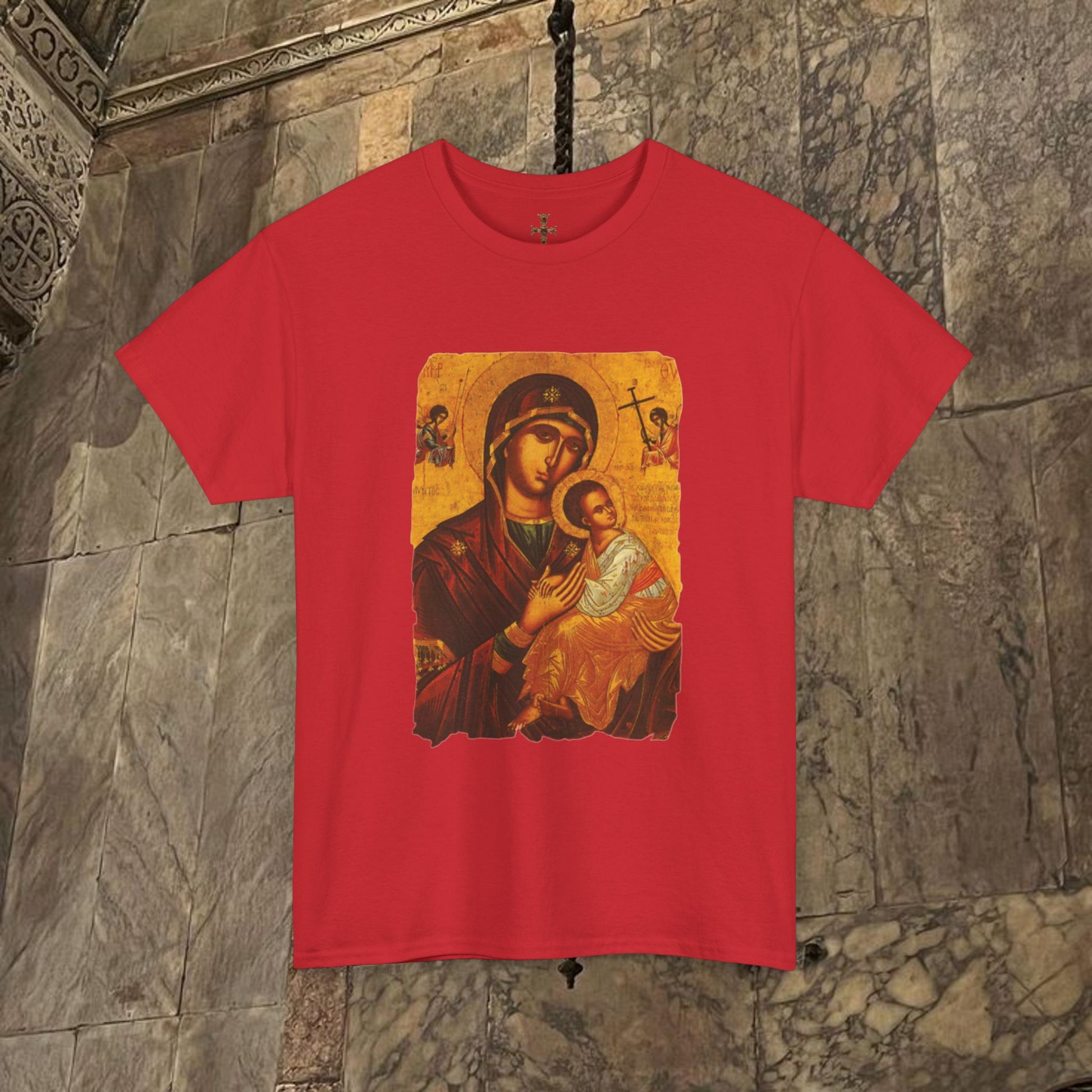 Byzantine Icon Art T-Shirt - Sacred Mother Child