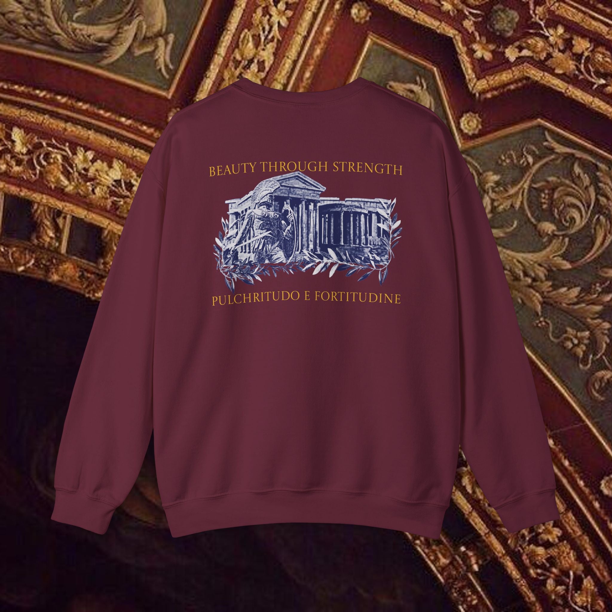 Guardian of the Temple Classically- Inspired Cotton Graphic Sweatshirt Back Version