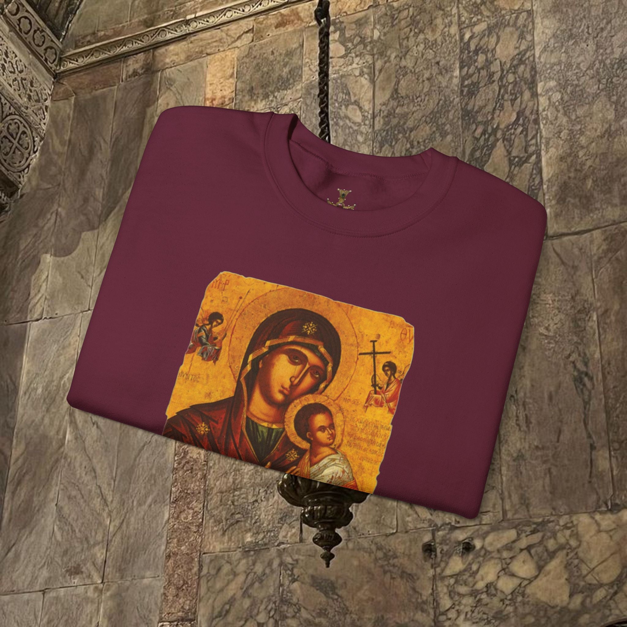 Byzantine Icon Art Sweatshirt -  Mother and Child Design