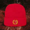 Golden Laurel Embroidered Knit Beanie - Ancient Greek Inspired Winter Hat