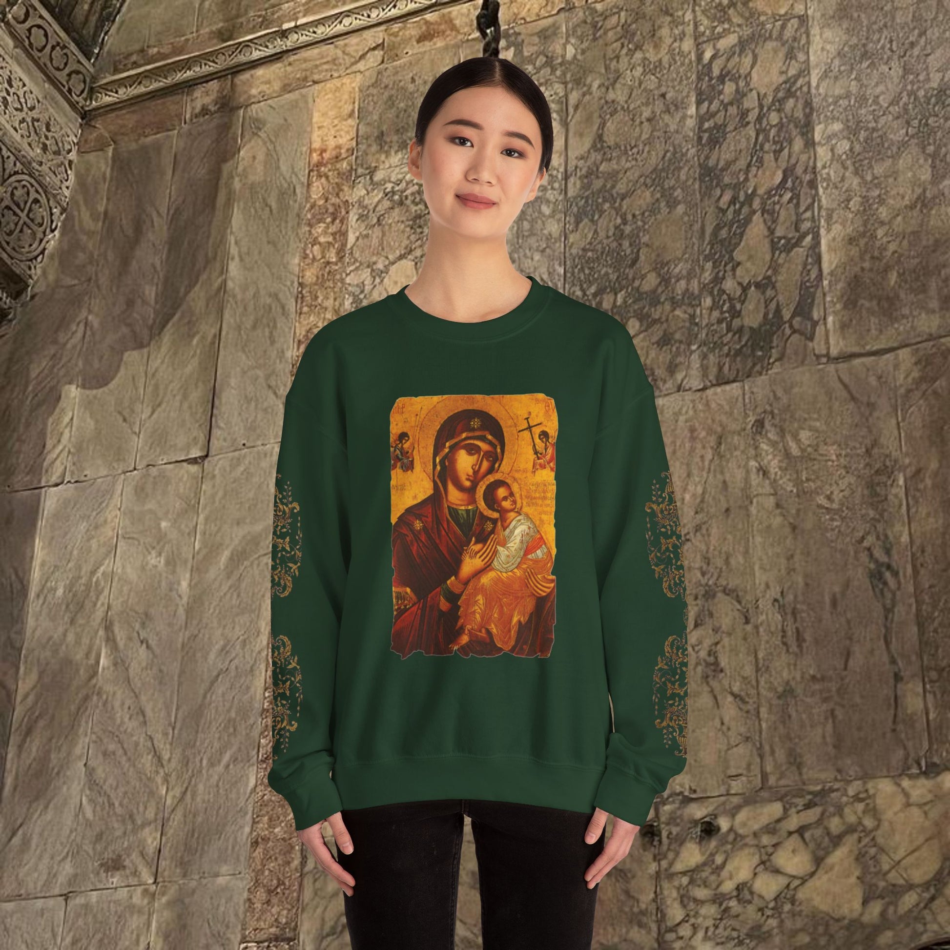 Byzantine Icon Art Sweatshirt -  Mother and Child Design