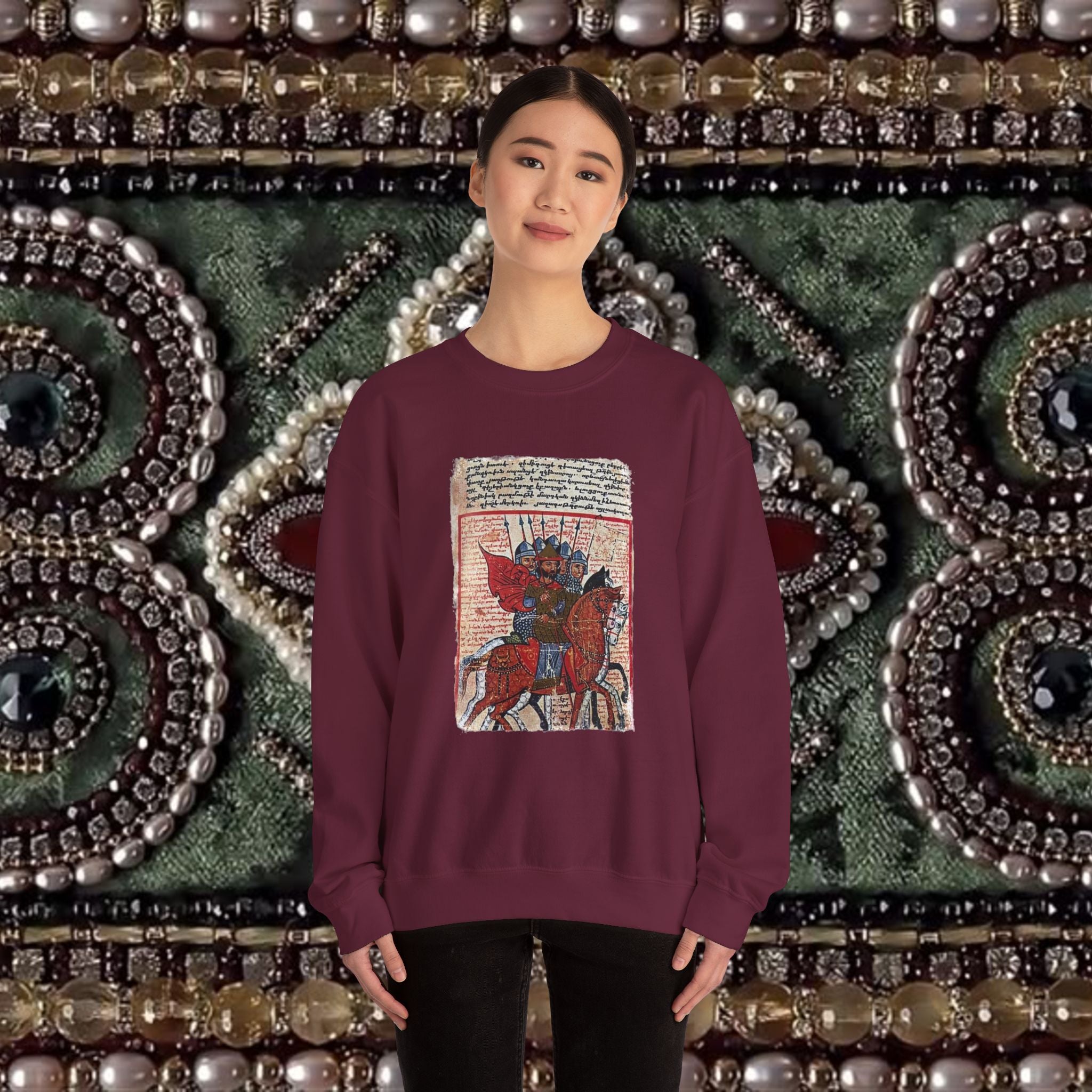 Medieval Armenian Warriors Art Sweatshirt - Ancient Manuscript Design
