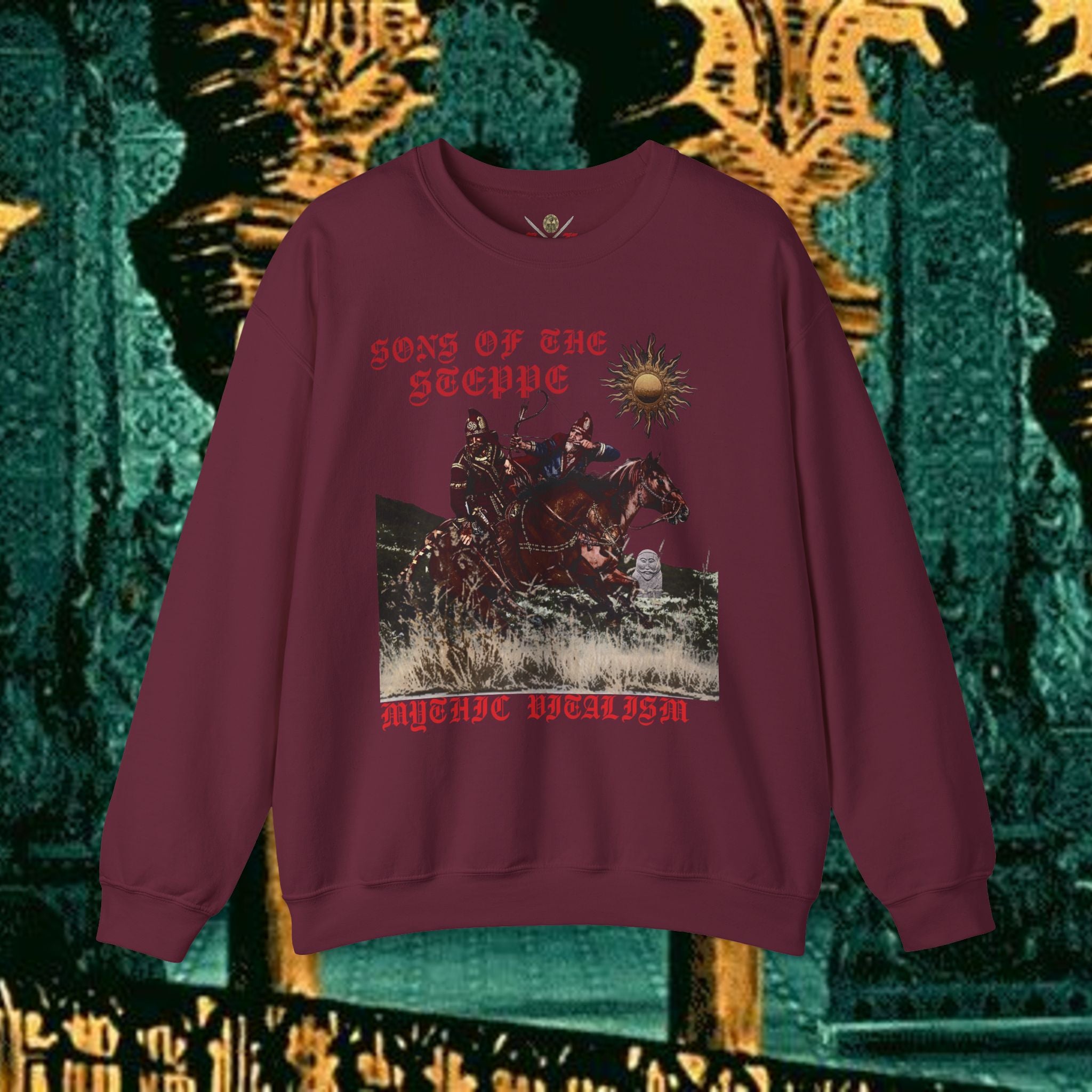 Sons of the Steppe Graphic Sweatshirt — Mythic Warrior Horsemen Crewneck