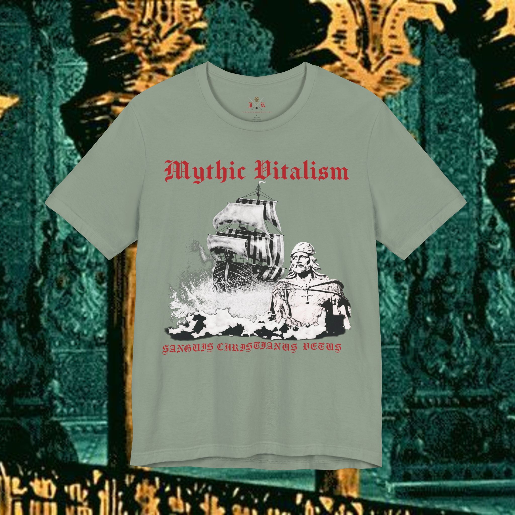 Mythic Vitalism, Sanguis Christianus Vetus Exploration and Adventure Inspired Graphic T Shirt Front Version