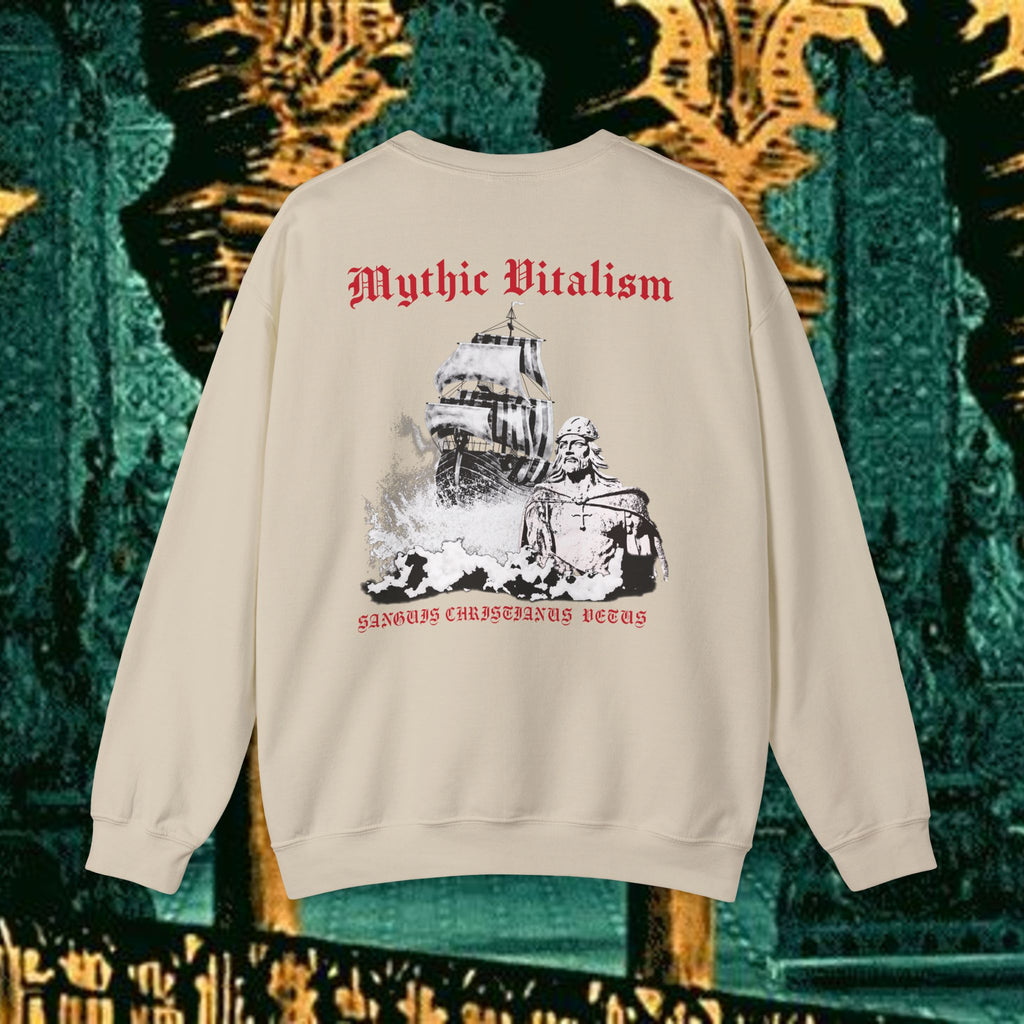 Mythic Vitalism, Sanguis Christianus Vetus Exploration and Adventure Inspired Crewneck Sweatshirt – Back Version