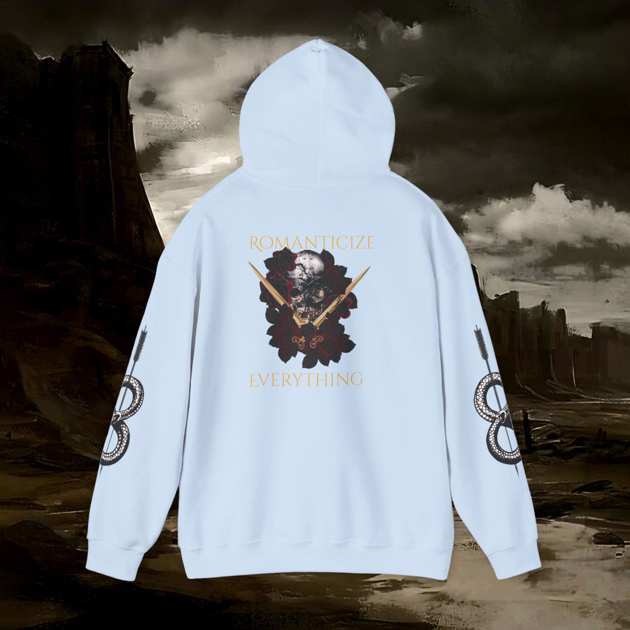 The Barbarian's Fate Medieval Dark Fantasy Inspired Graphic Hoodie back version