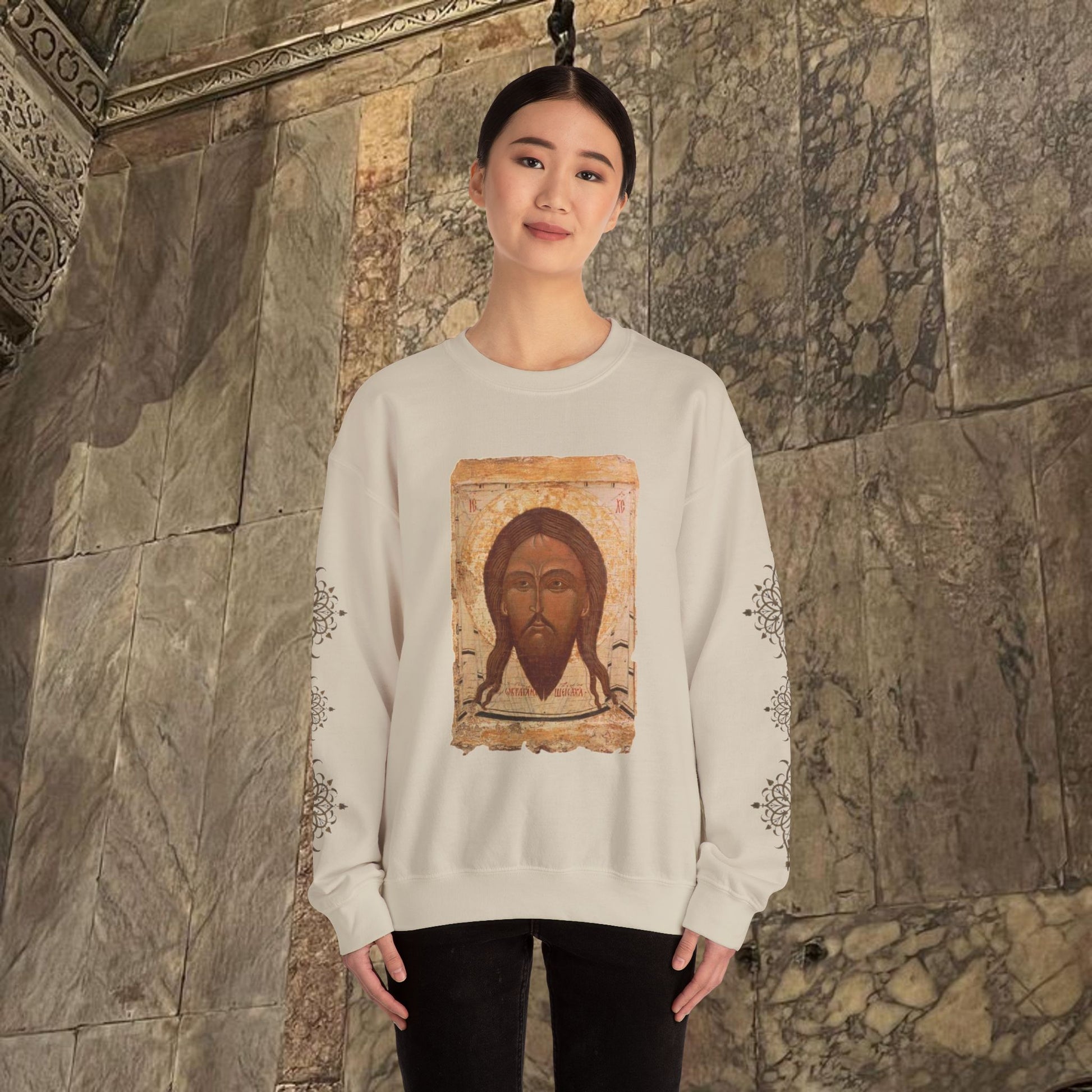 Byzantine Icon Art Sweatshirt - Manuscript Design