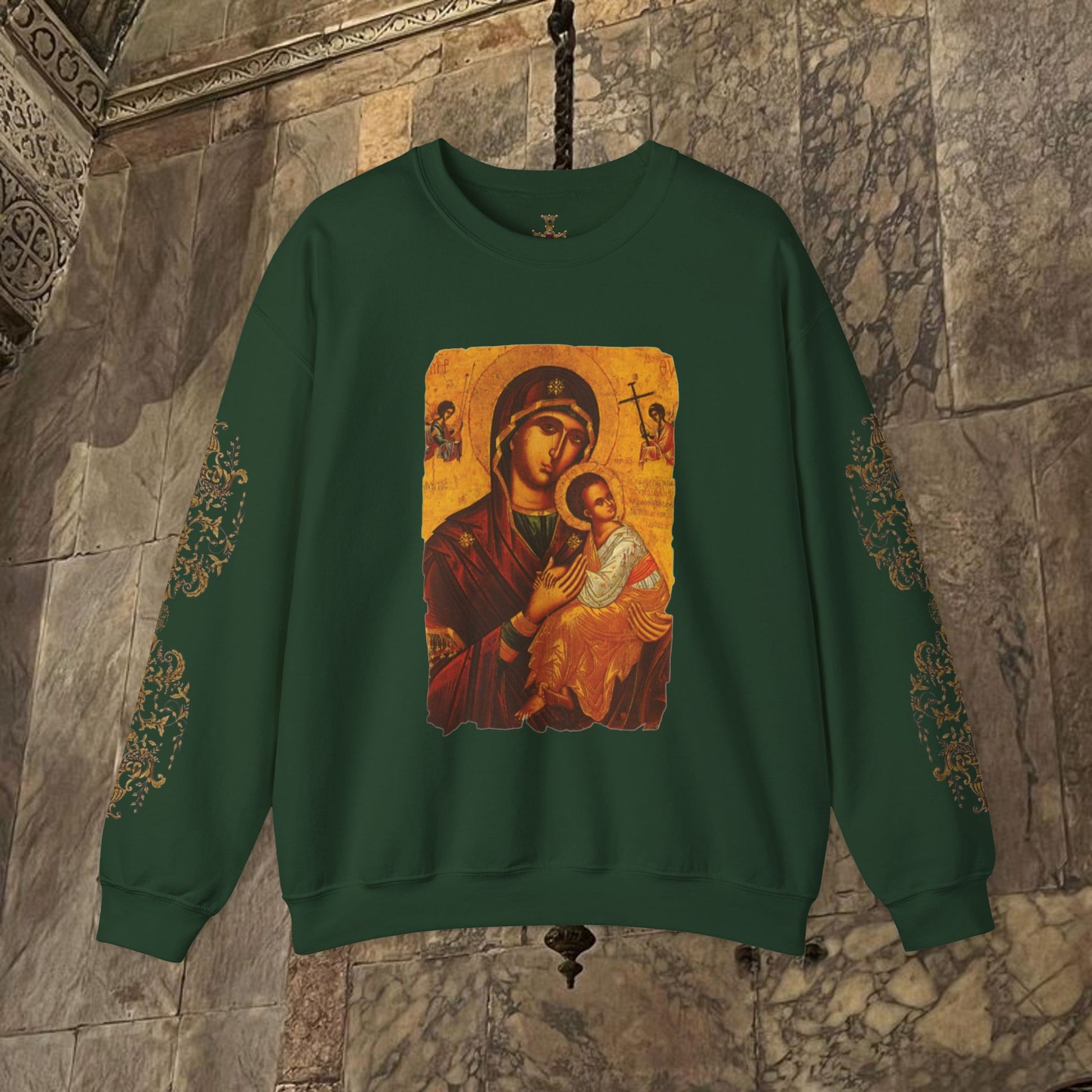 Byzantine Icon Art Sweatshirt -  Mother and Child Design