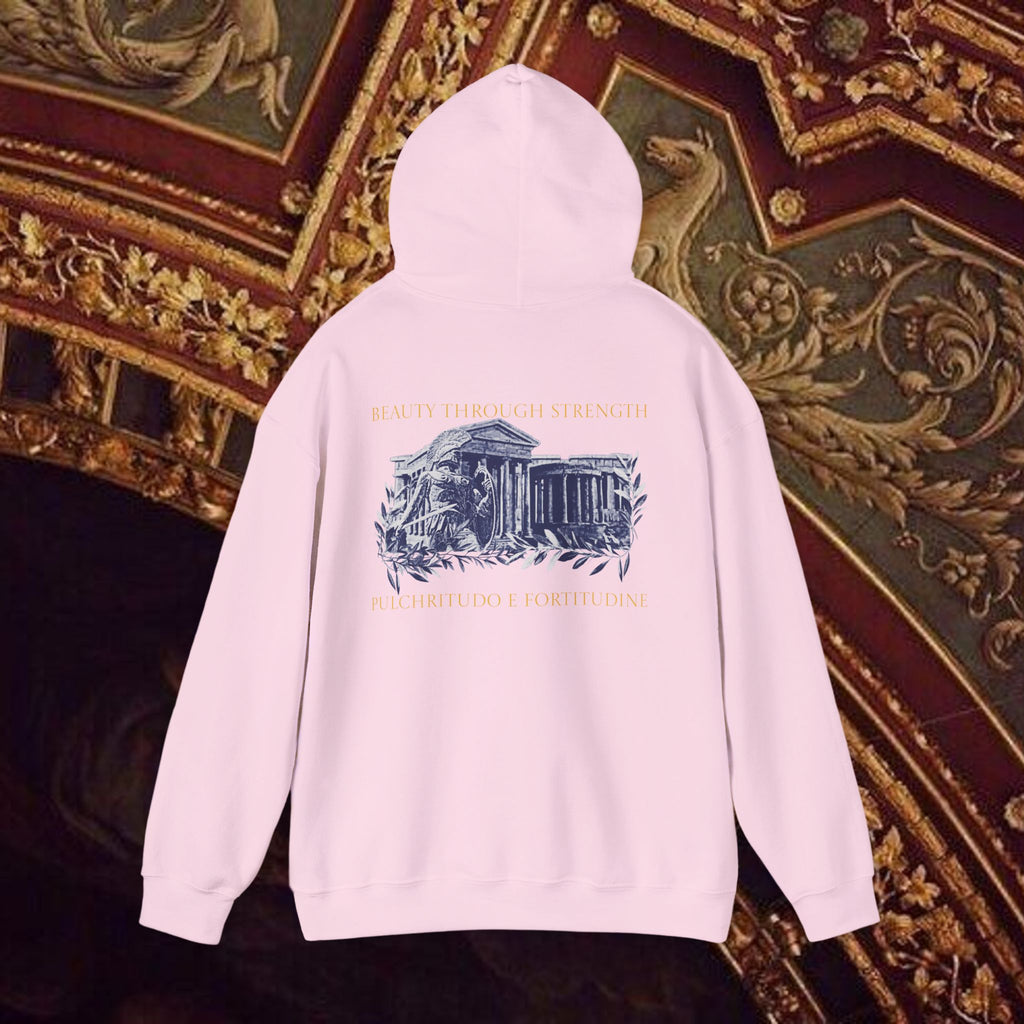 Guardian of the Temple Classically- Inspired Cotton Graphic Hoodie Back Version
