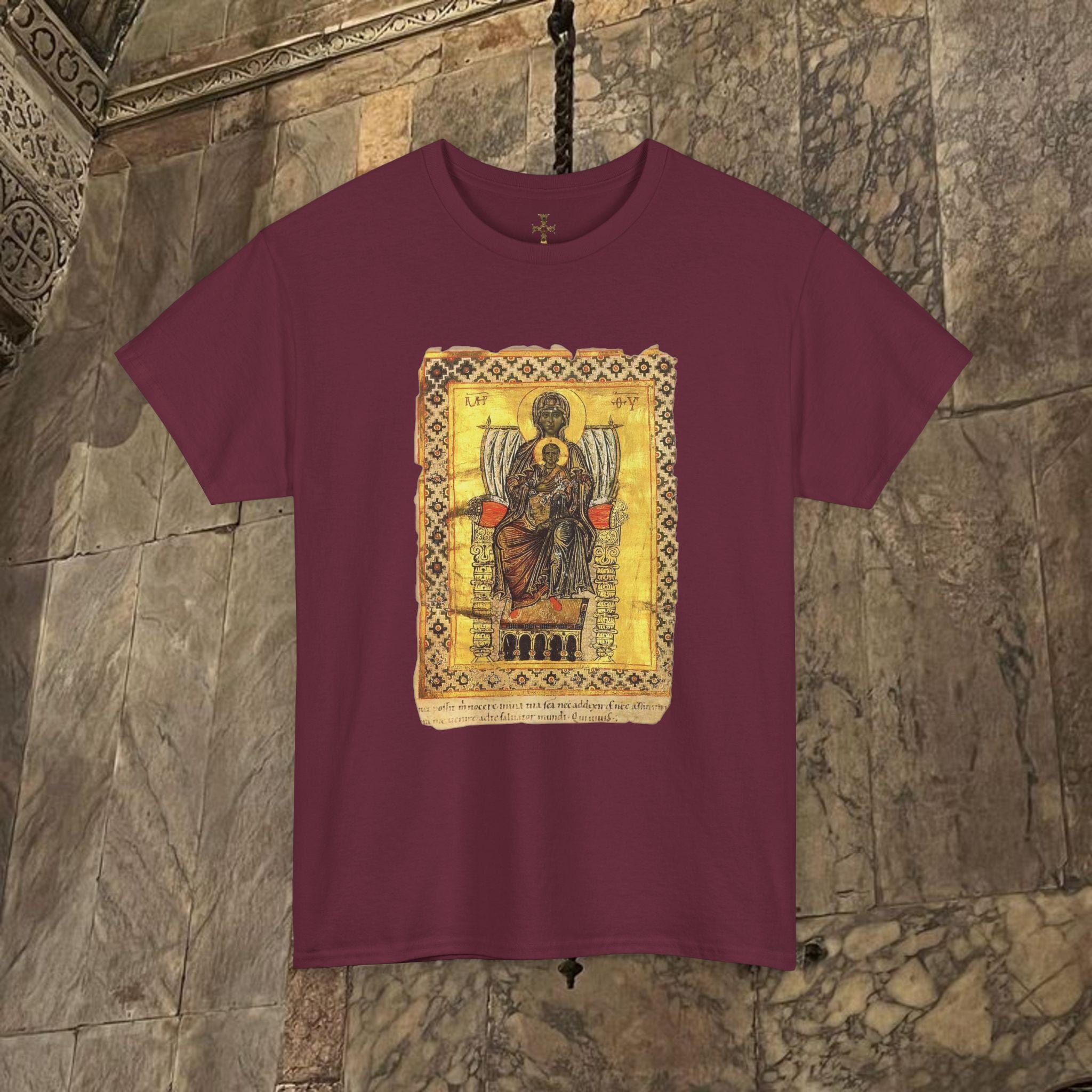 Byzantine Manuscript Art T-Shirt - Mother and Child Design