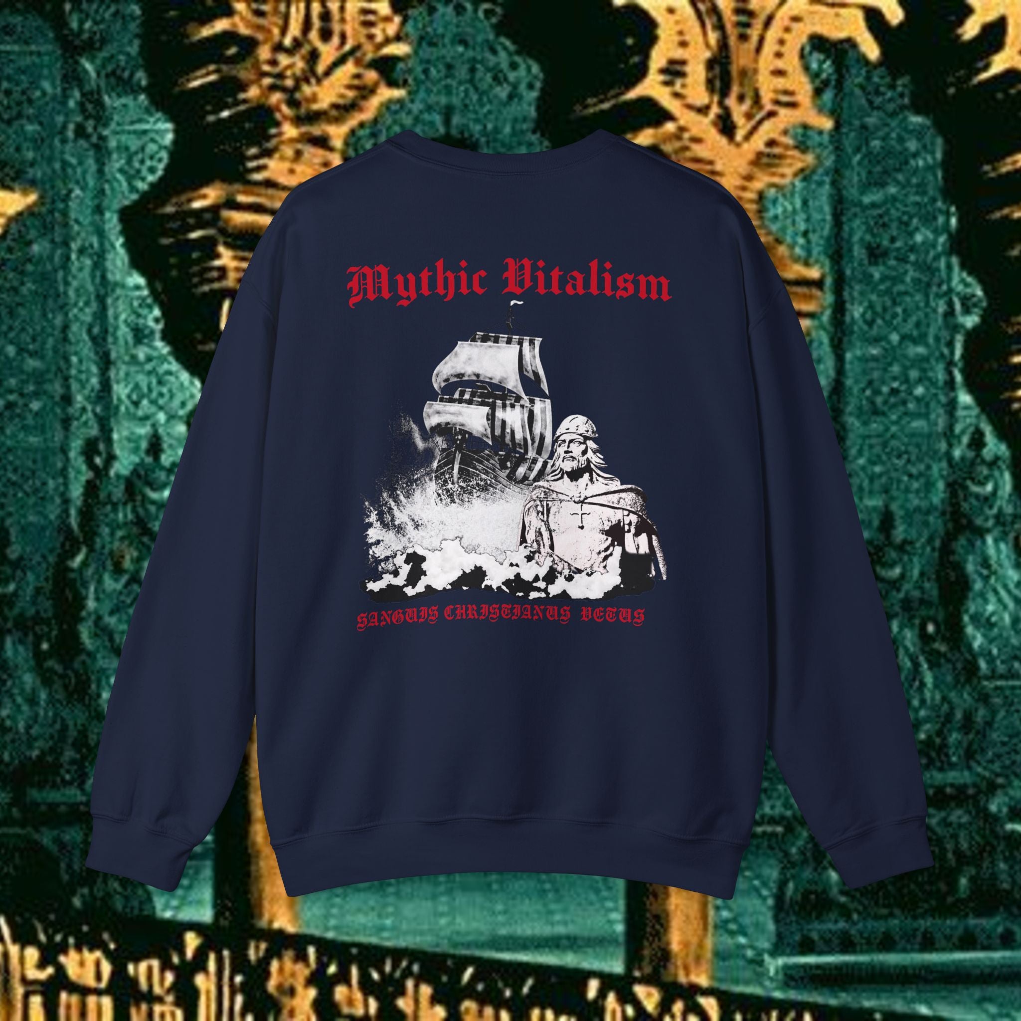 Mythic Vitalism, Sanguis Christianus Vetus Exploration and Adventure Inspired Crewneck Sweatshirt – Back Version