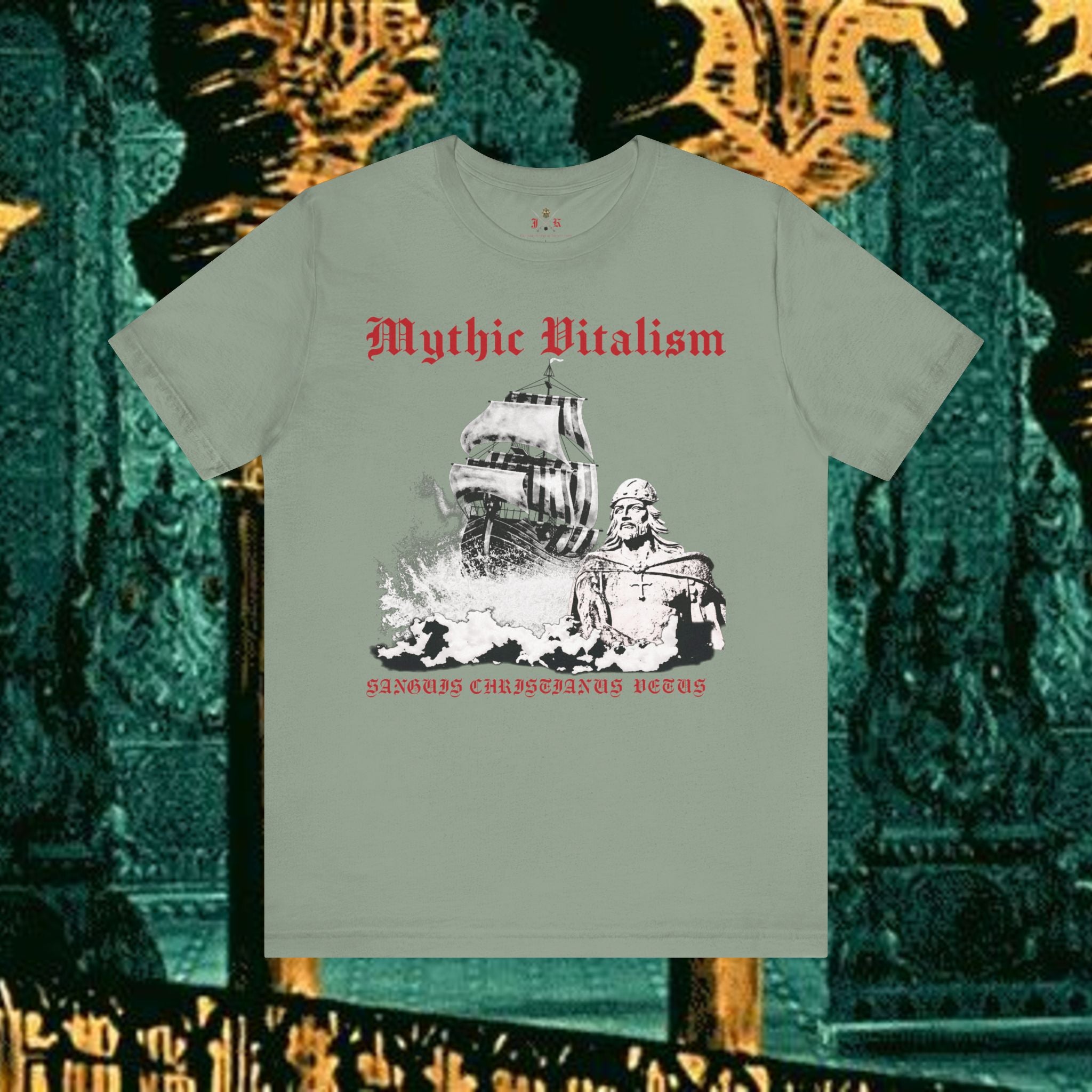Mythic Vitalism, Sanguis Christianus Vetus Exploration and Adventure Inspired Graphic T Shirt Front Version