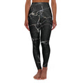 Black Marble High Waisted Yoga Leggings - 4-Way Stretch Workout Pants