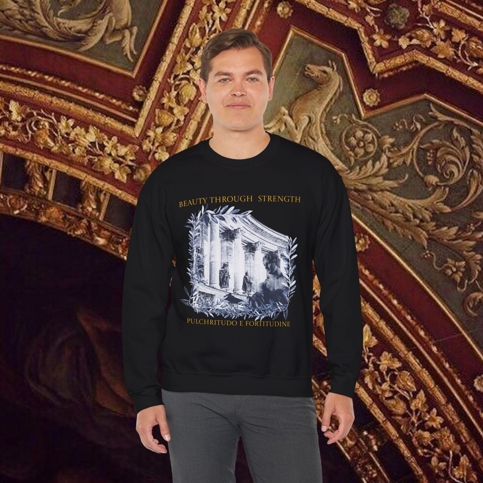 Beauty Through Strength Classically-Inspired Cotton Graphic Sweatshirt