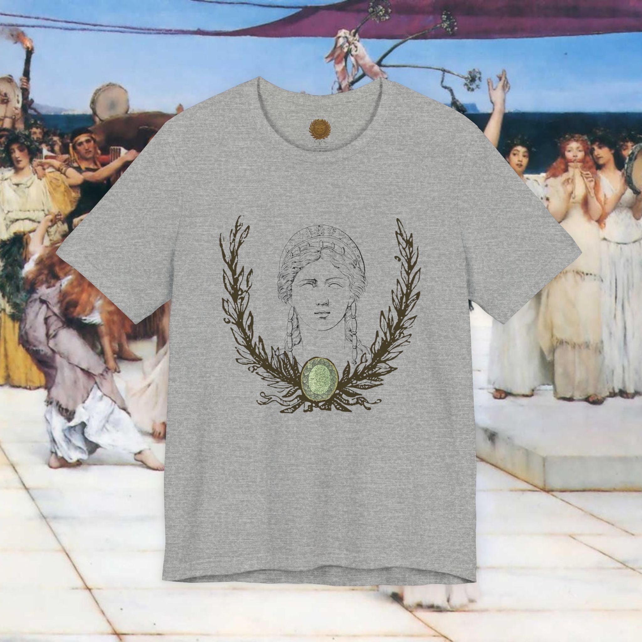Hera's Wondering Greek Goddess T-Shirt – Ornate Diadem Portrait in Classical Line Engraving Style | Mythology Gift