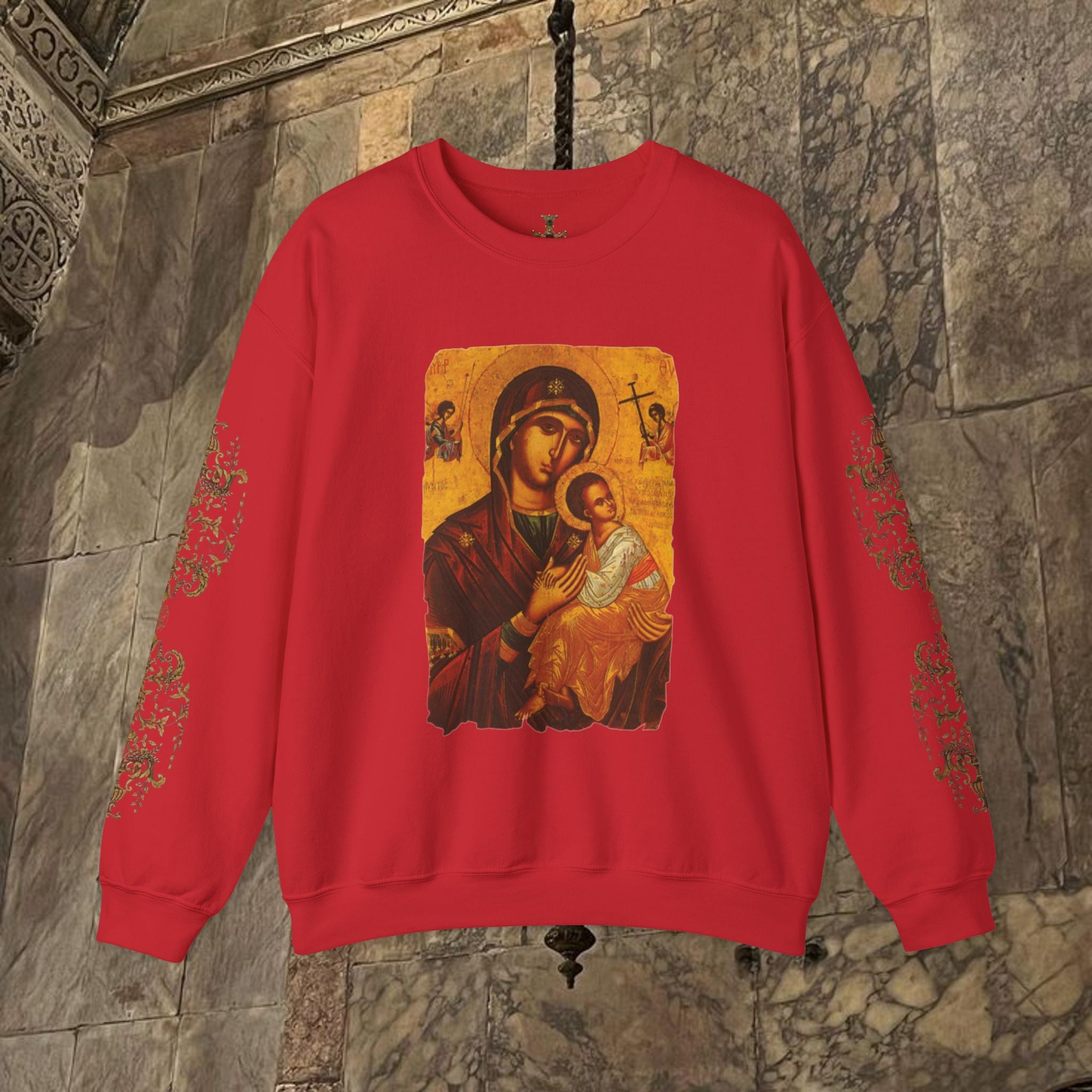 Byzantine Icon Art Sweatshirt -  Mother and Child Design