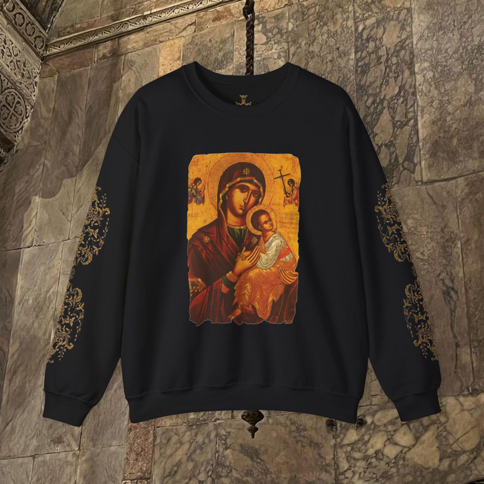 Byzantine Icon Art Sweatshirt -  Mother and Child Design