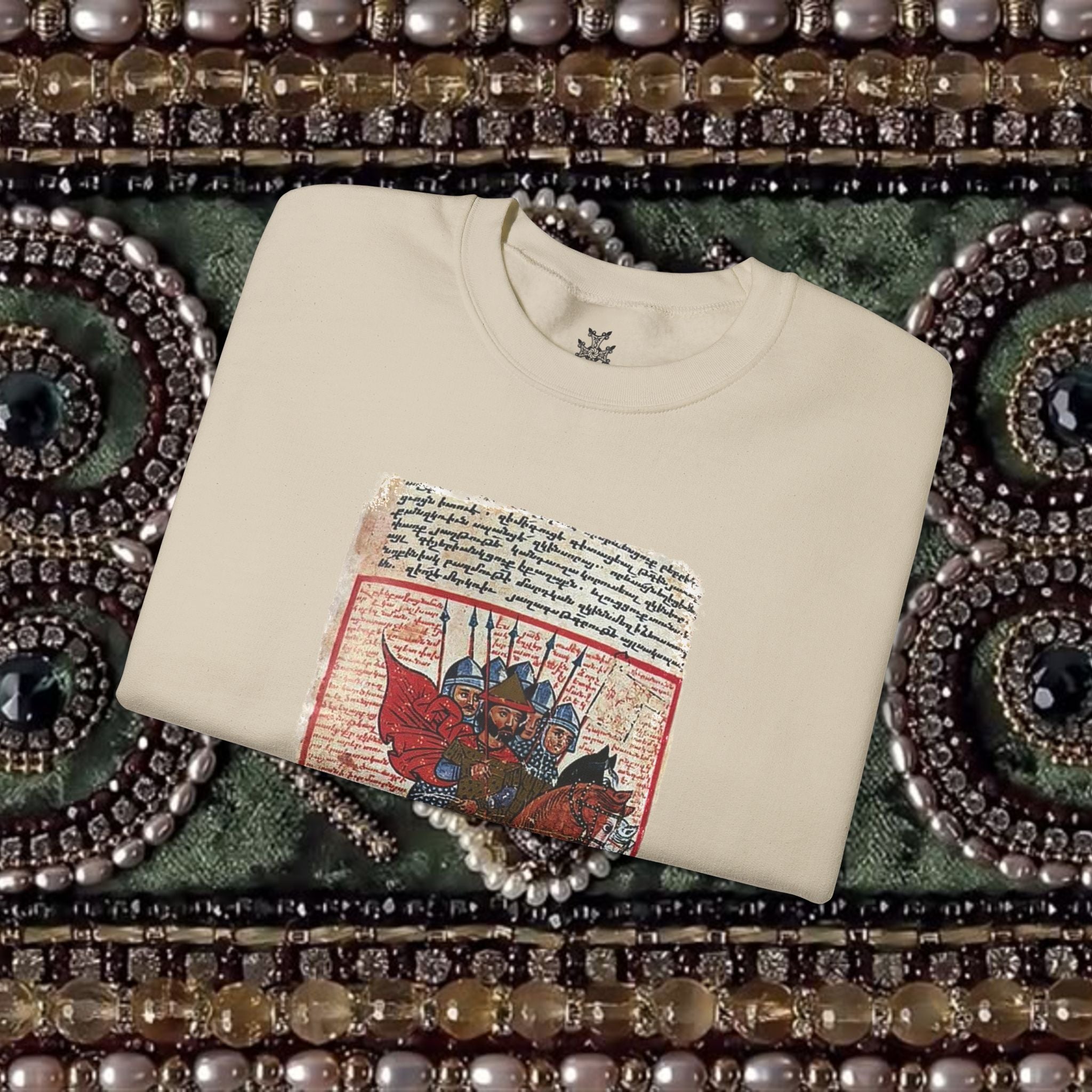 Medieval Armenian Warriors Art Sweatshirt - Ancient Manuscript Design