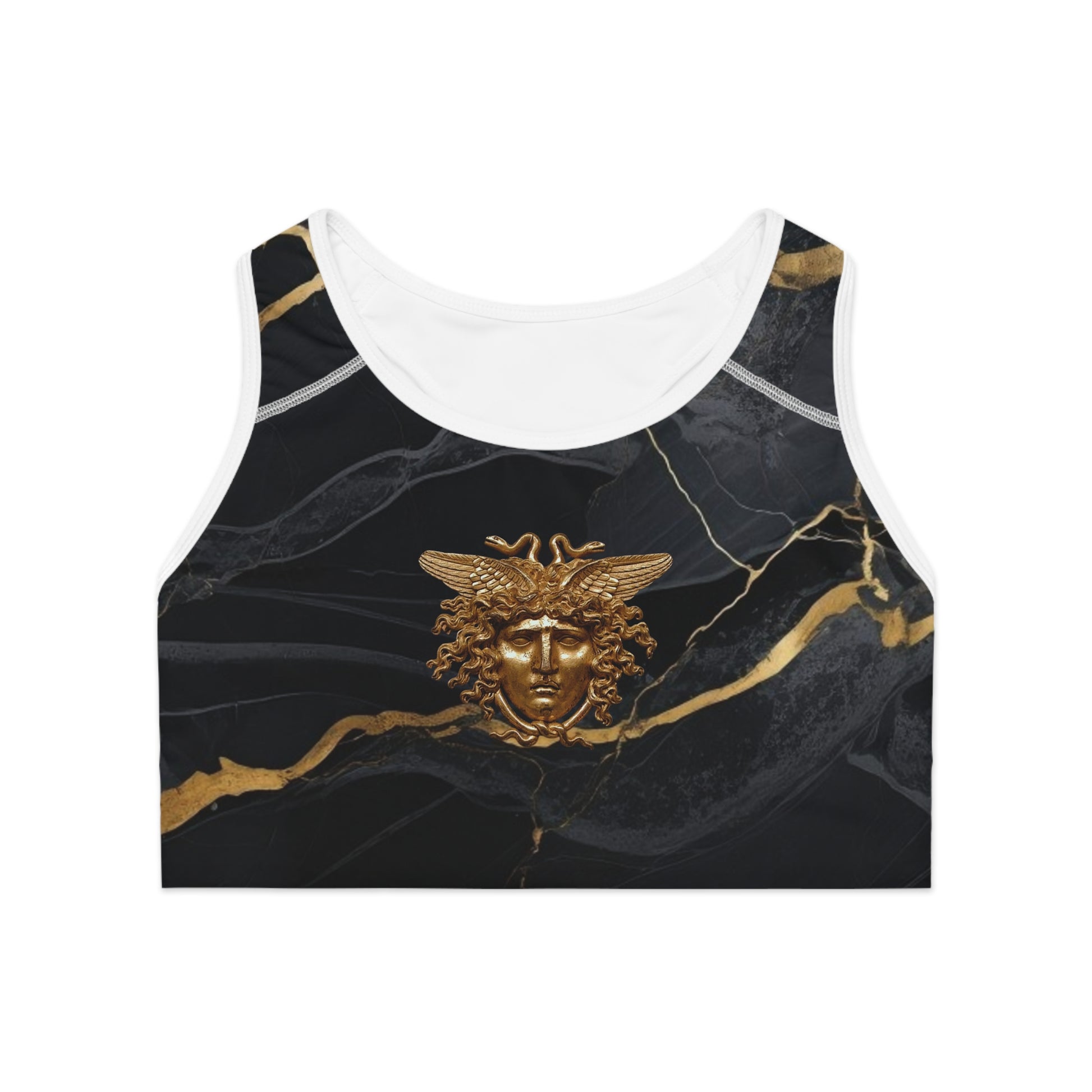 Black & Gold Marble Medusa Sports Bra