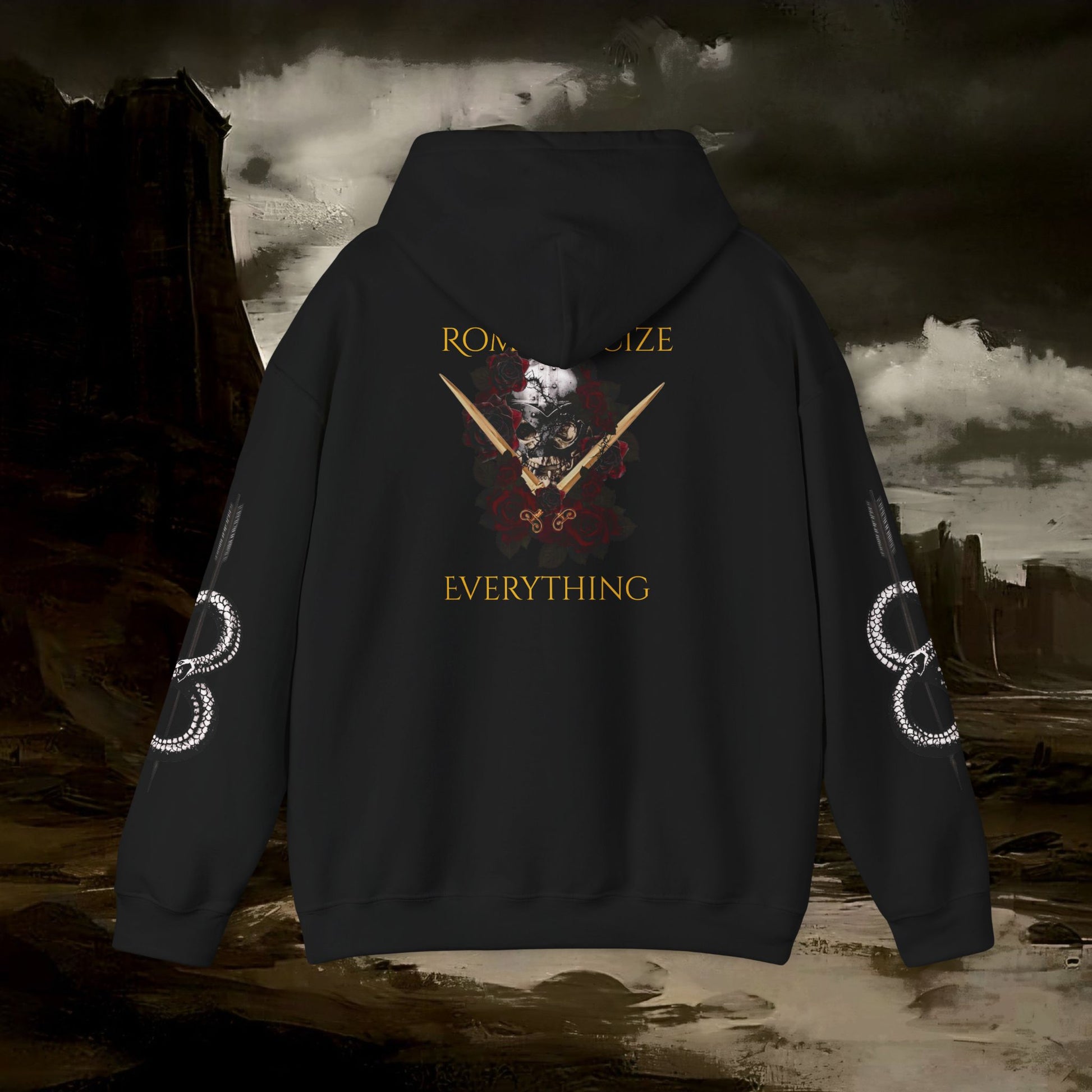 The Barbarian's Fate Medieval Dark Fantasy Inspired Graphic Hoodie back version
