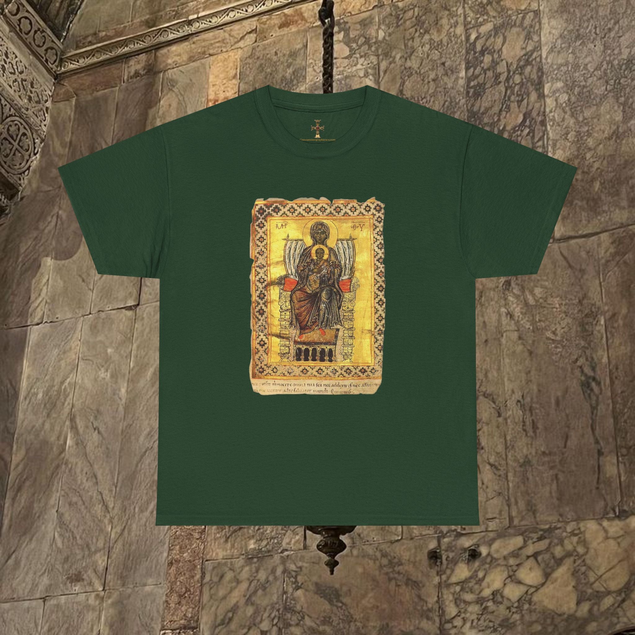 Byzantine Manuscript Art T-Shirt - Mother and Child Design