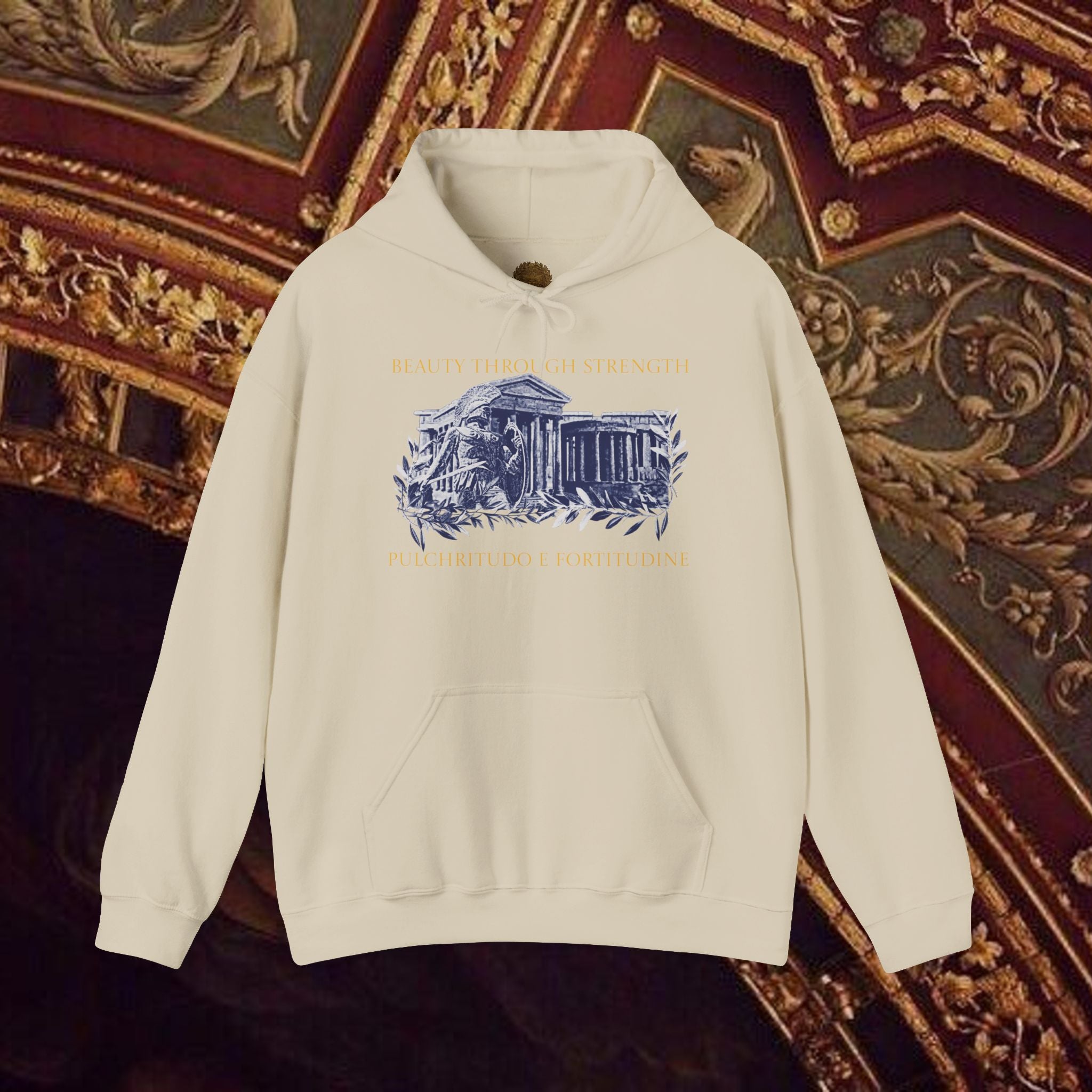 Guardian of the Temple Classically- Inspired Cotton Graphic Hoodie