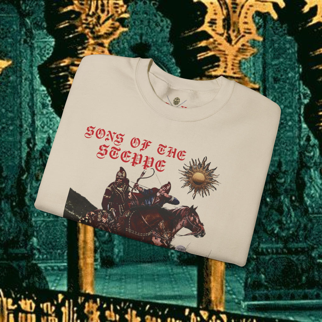 Sons of the Steppe Graphic Sweatshirt — Mythic Warrior Horsemen Crewneck